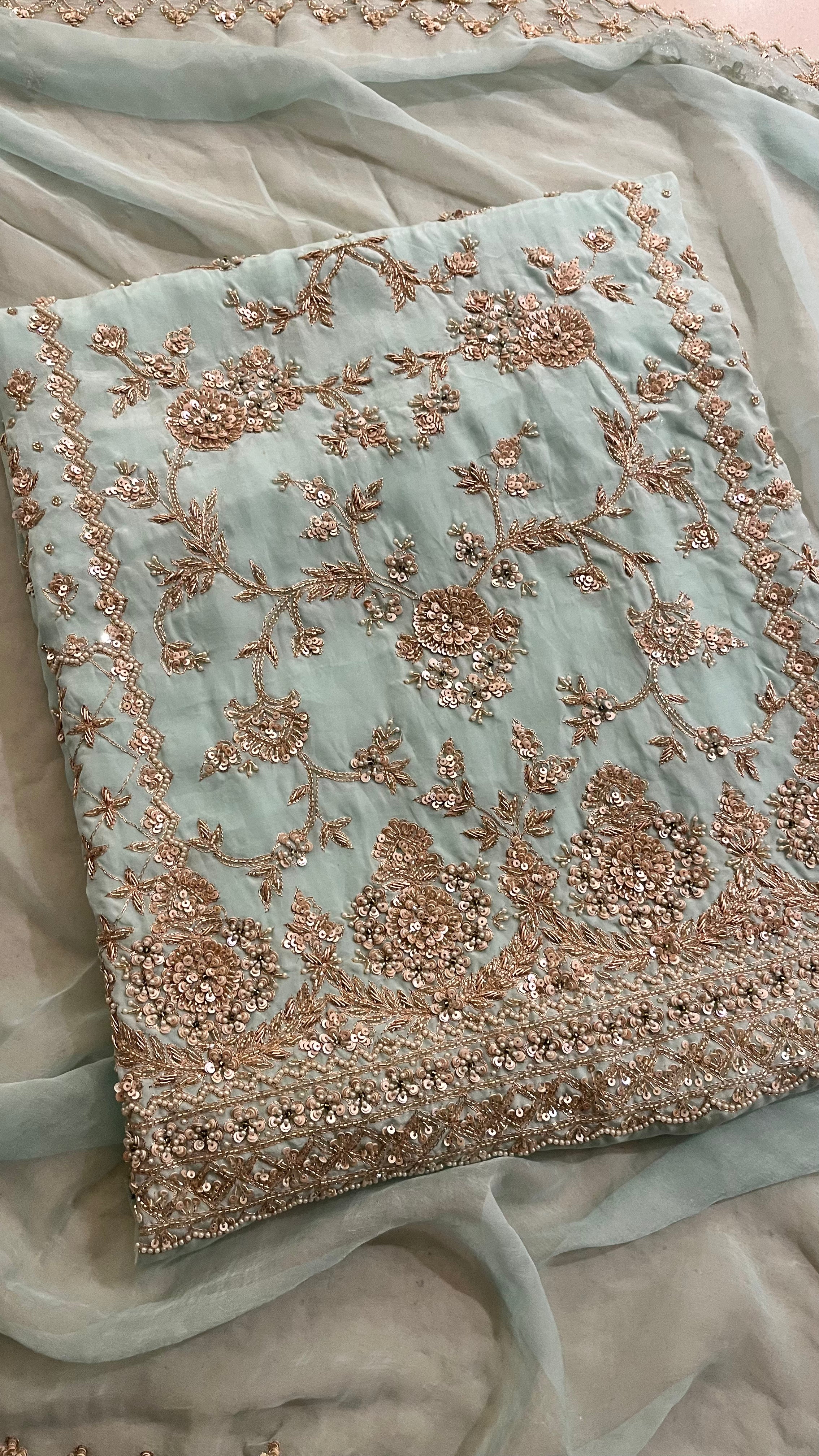 LUXURY MINT GREEN EMBROIDERED UNSTITCHED SUIT SET
