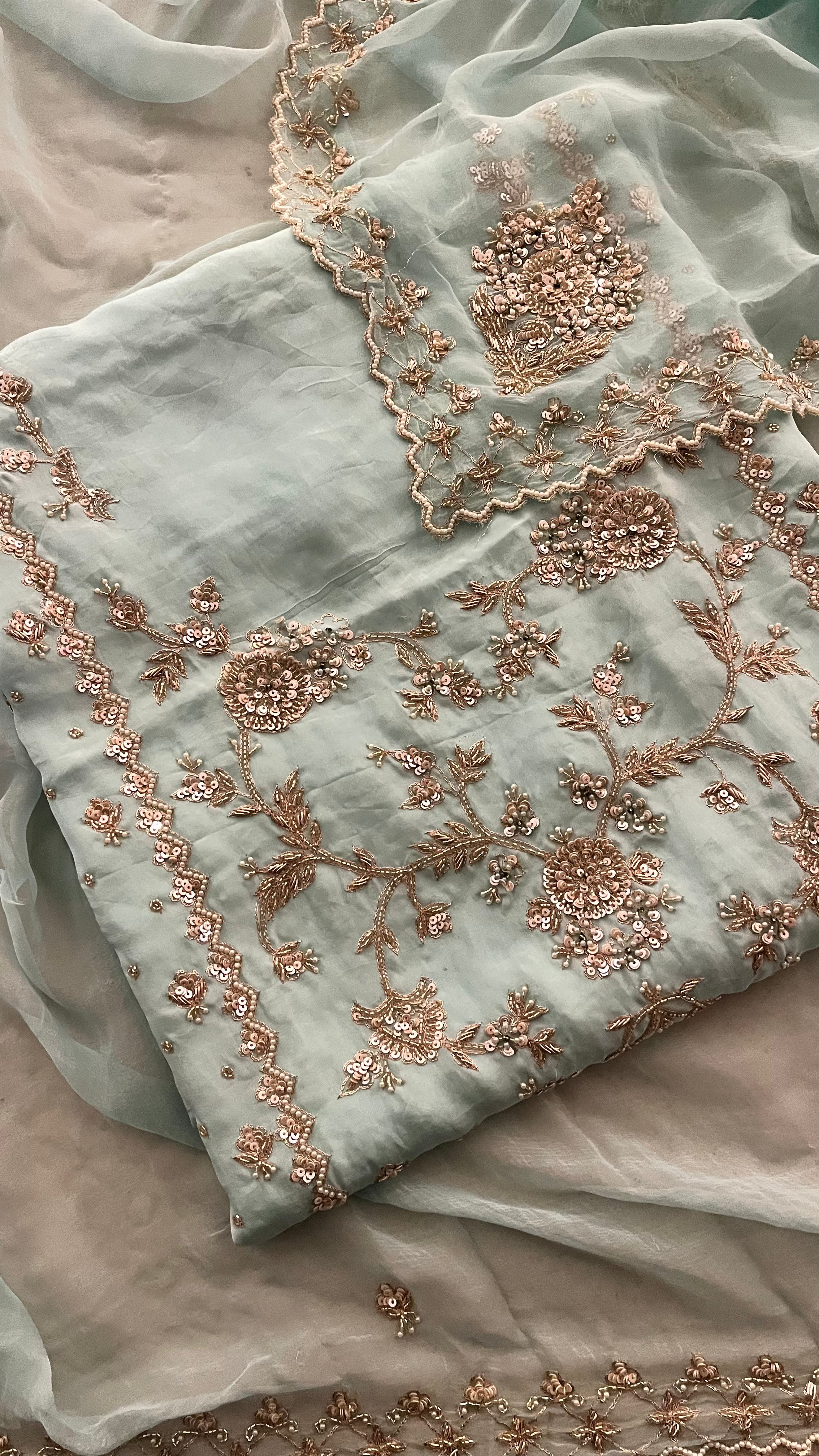 LUXURY MINT GREEN EMBROIDERED UNSTITCHED SUIT SET