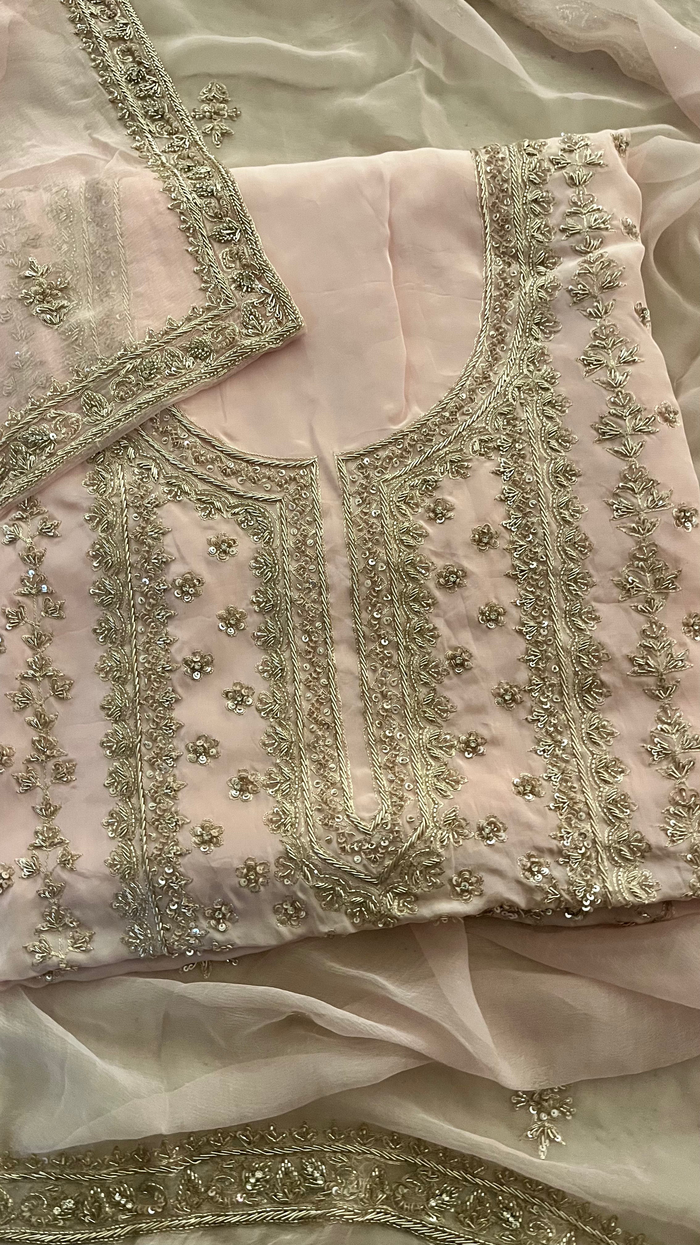 PREMIUM PINK EMBROIDERED UNSTITCHED SUIT SET