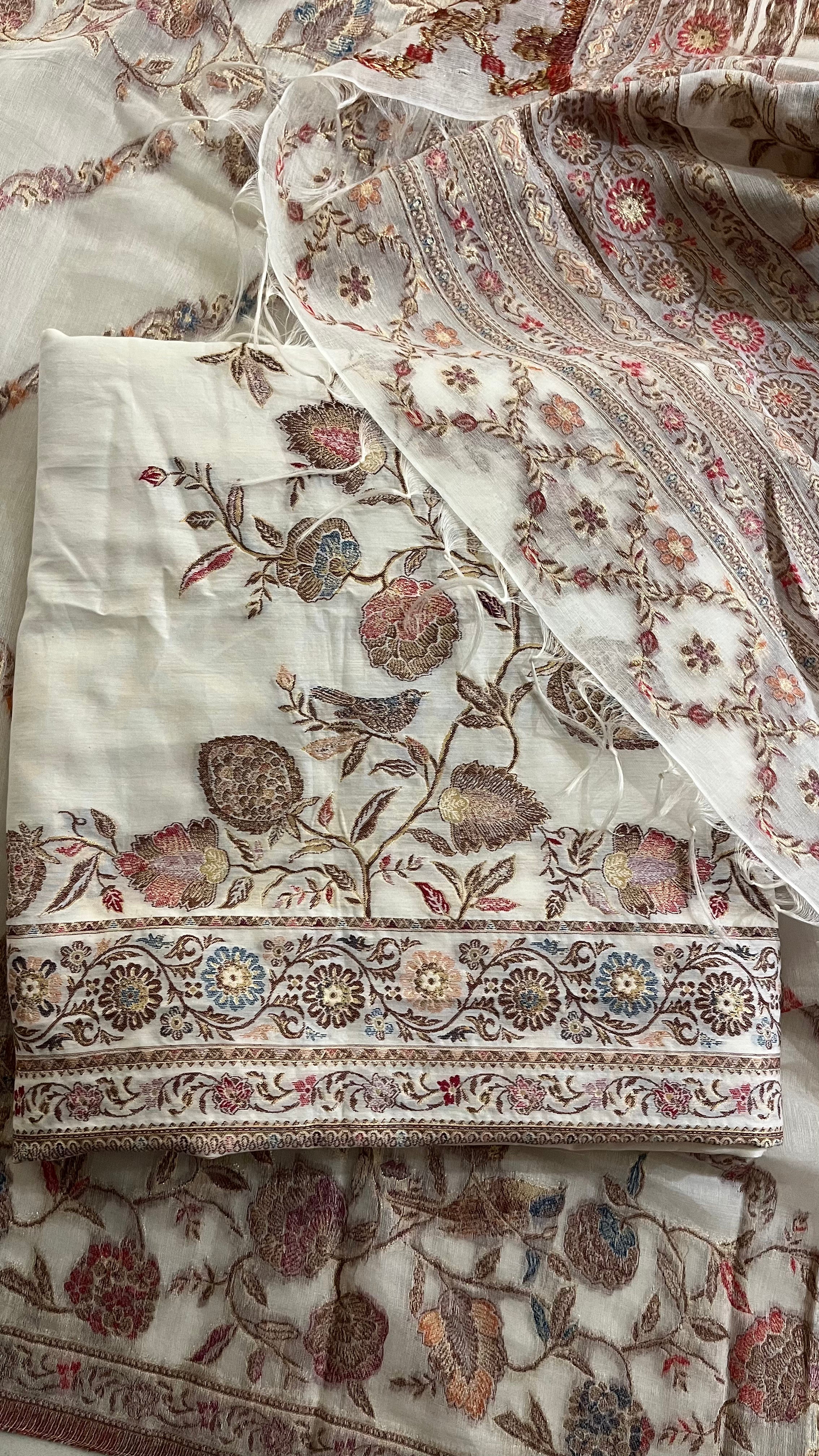 ELEGANT FLORAL EMBROIDERED UNSTITCHED SUIT SET