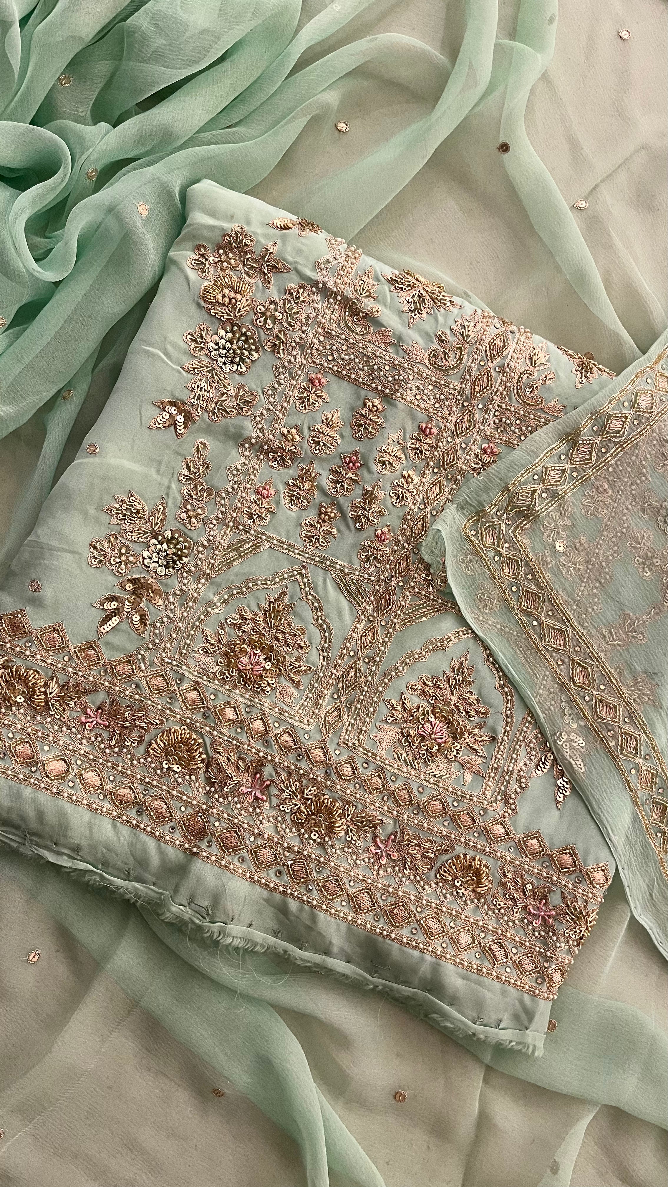 PREMIUM EMBROIDERED ORGANZA UNSTITCHED SUIT SET