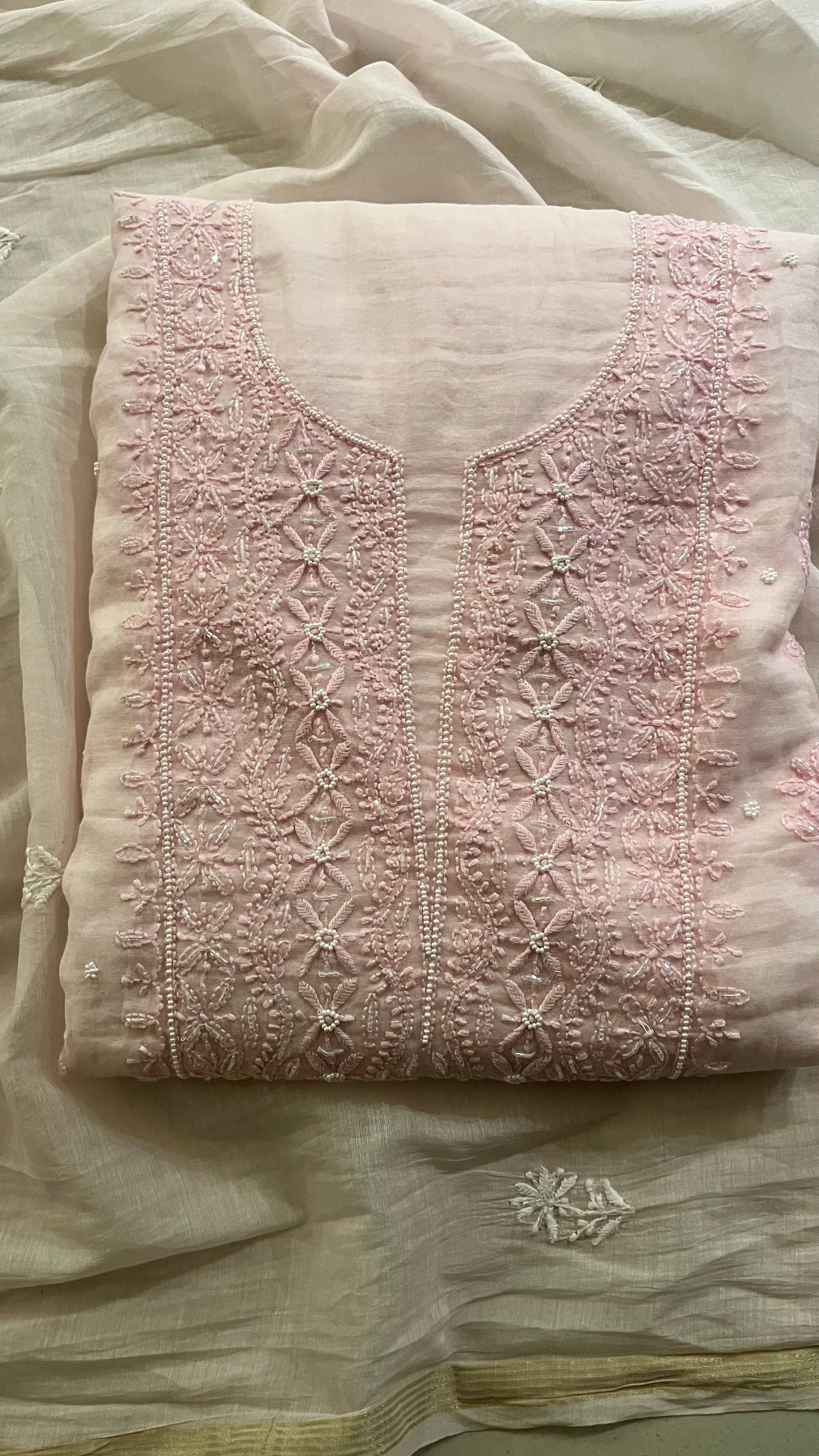INTRICATE EMBROIDERED PASTEL PINK UNSTITCHED SUIT SET