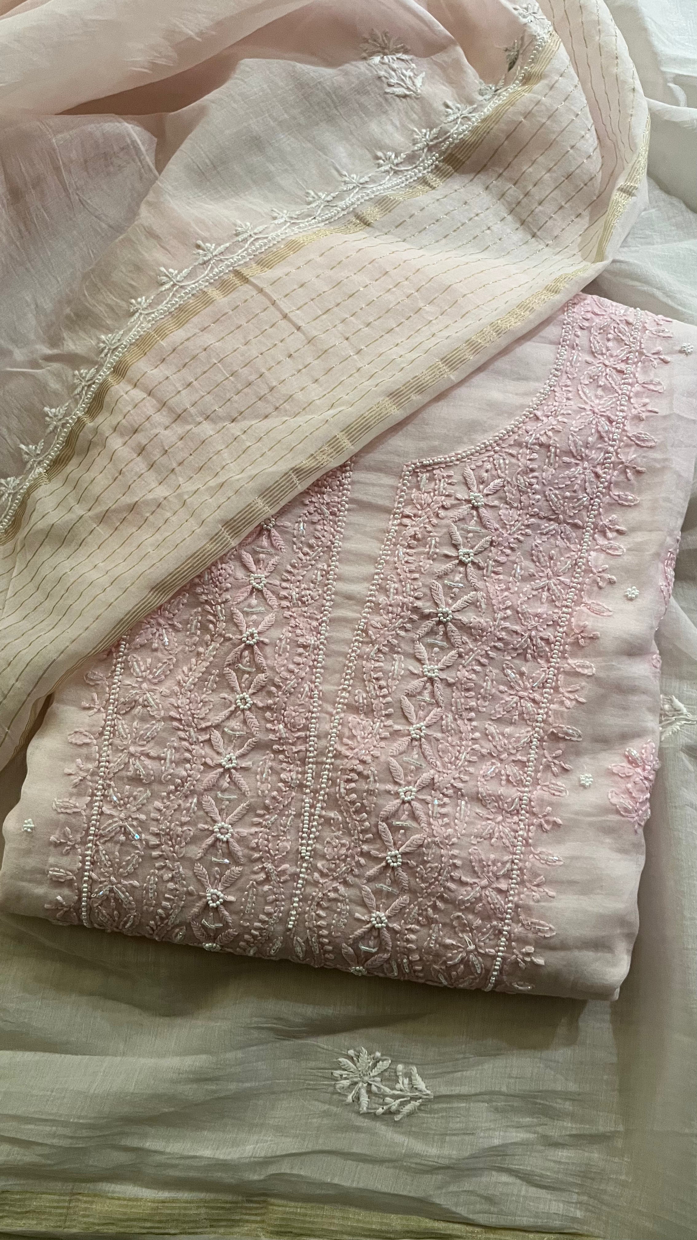 INTRICATE EMBROIDERED PASTEL PINK UNSTITCHED SUIT SET