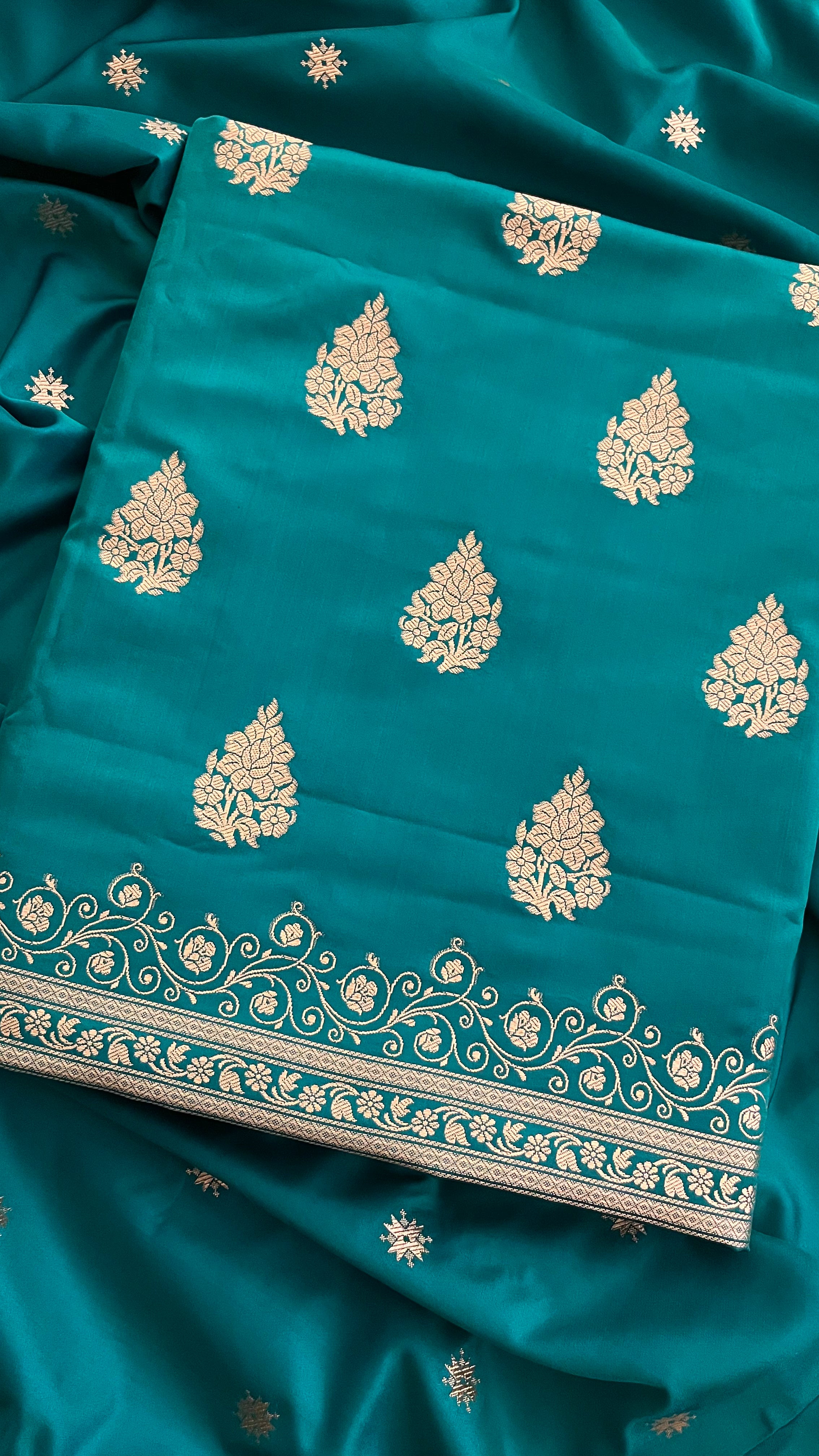 TEAL BANARASI UNSTITCHED SUIT SET