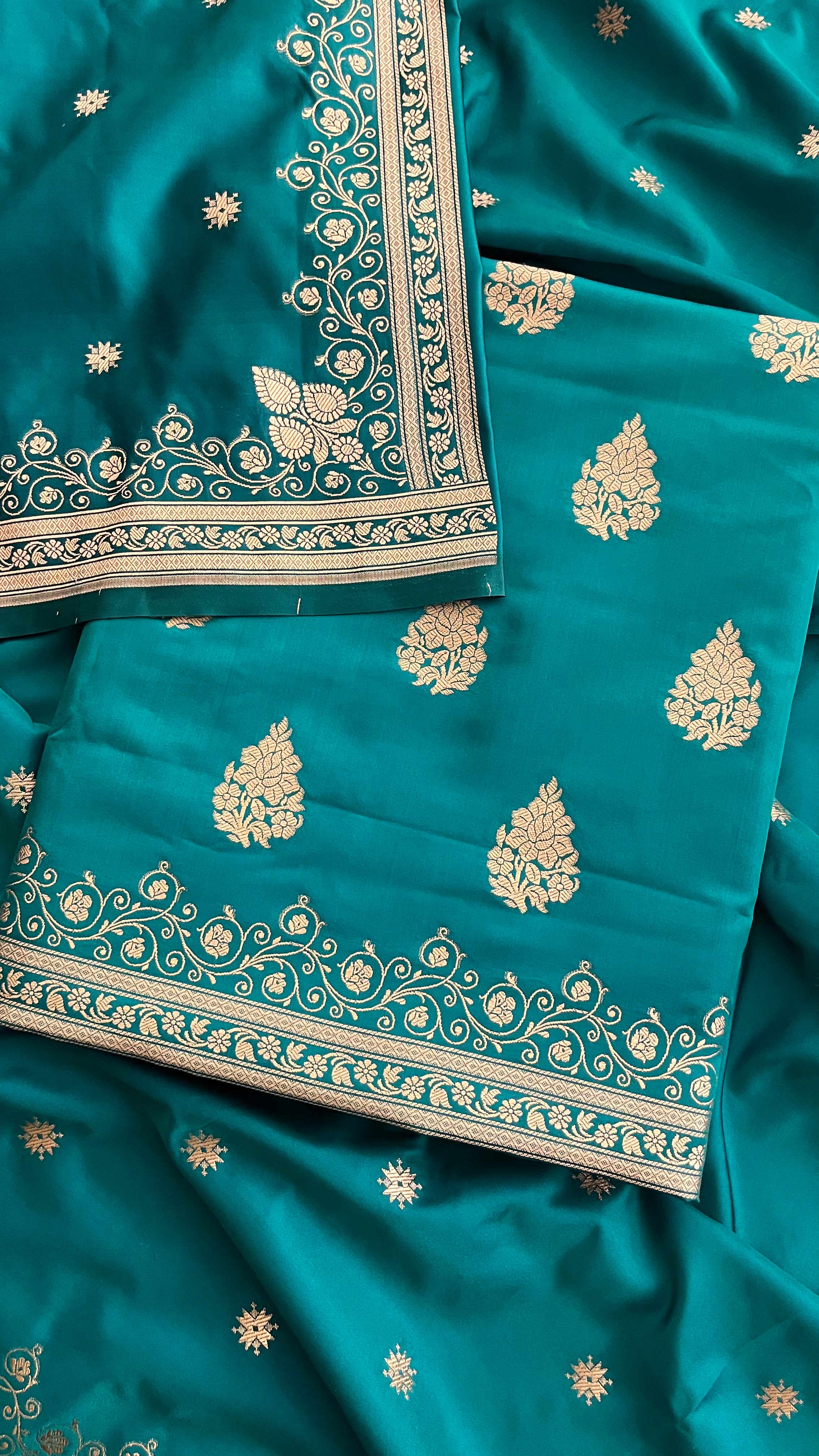 TEAL BANARASI UNSTITCHED SUIT SET