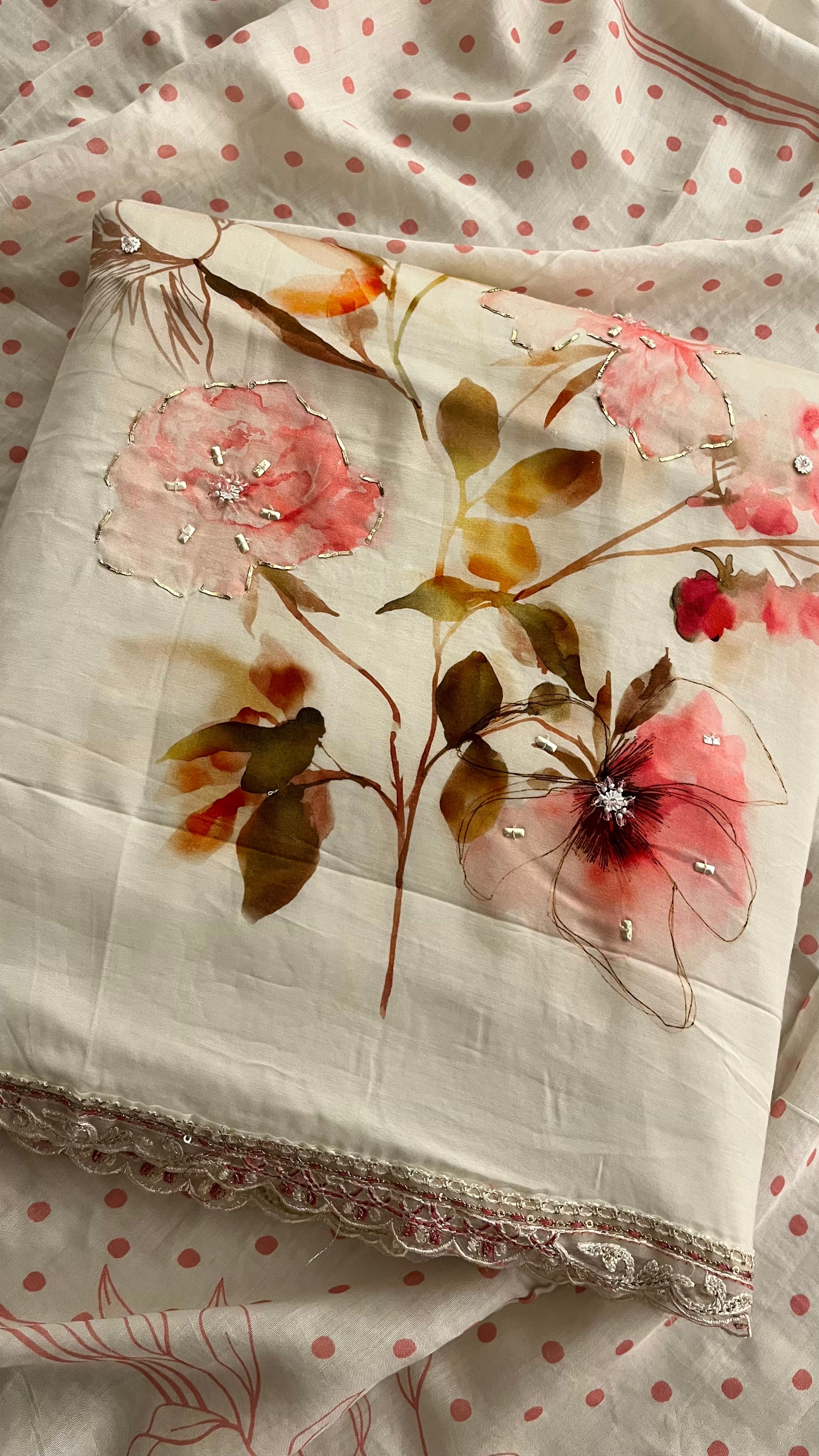 FLORAL PRINTED COTTON UNSTITCHED SUIT SET