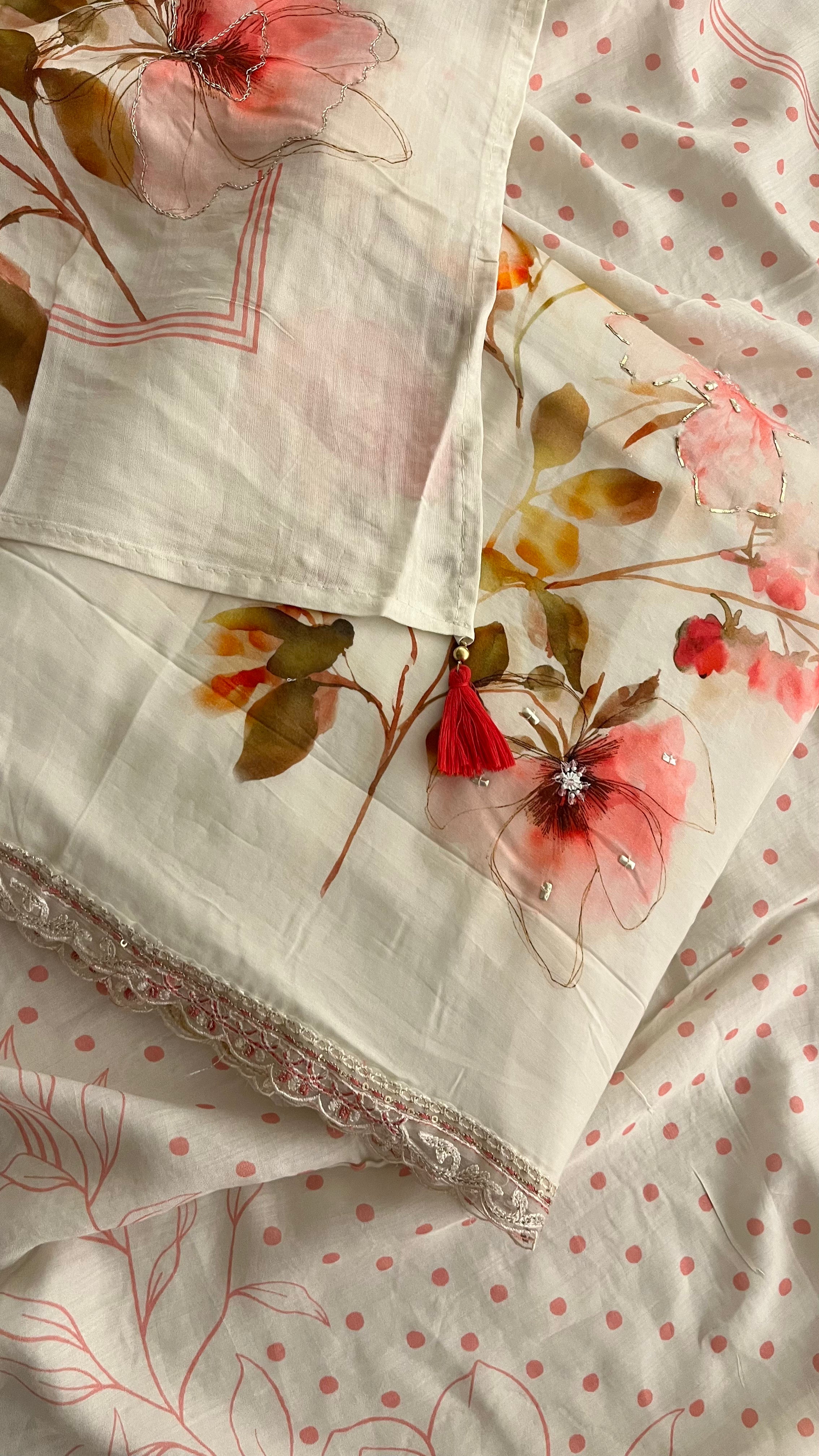 FLORAL PRINTED COTTON UNSTITCHED SUIT SET