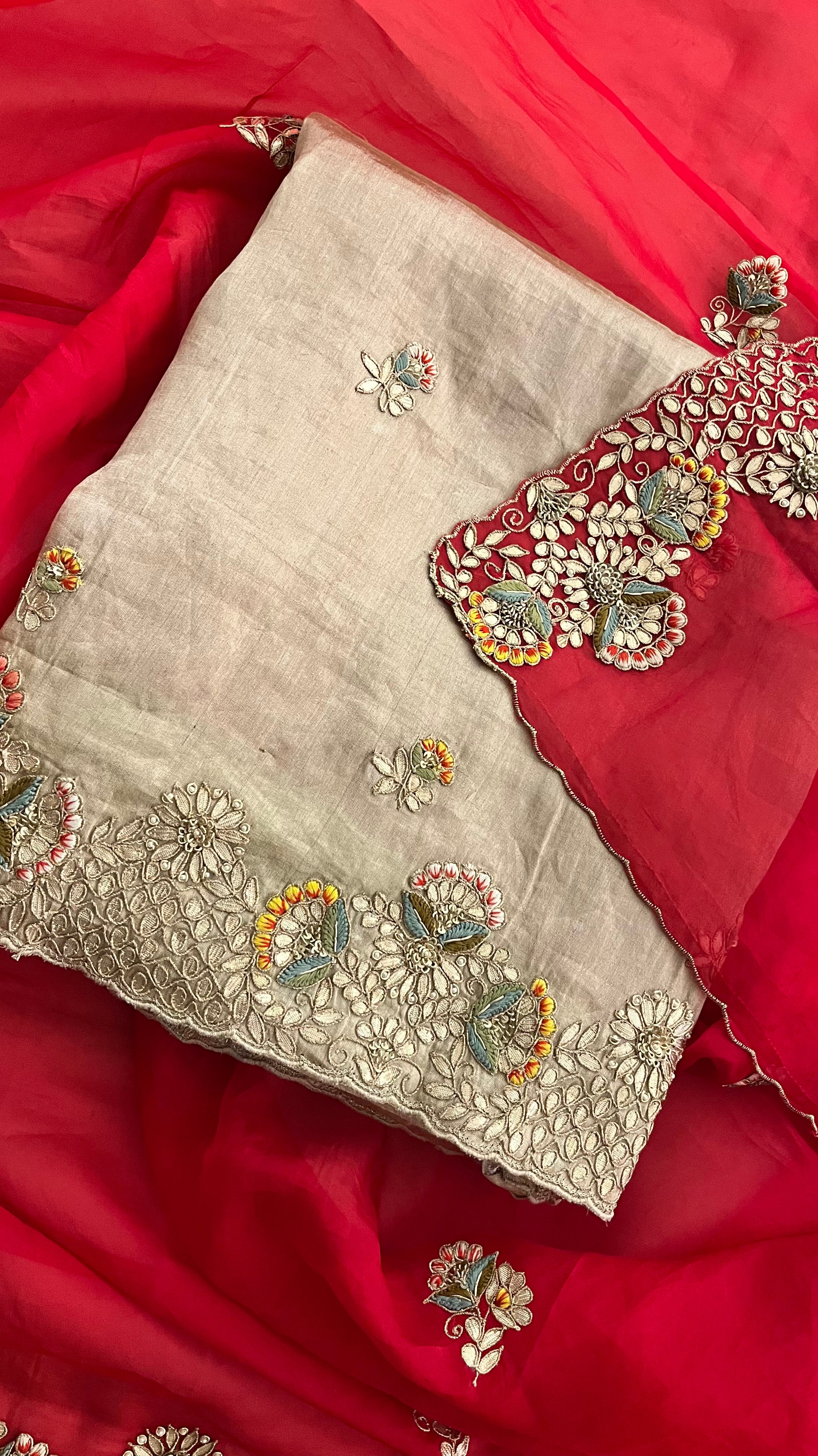 PREMIUM EMBROIDERED ORGANZA UNSTITCHED SUIT SET