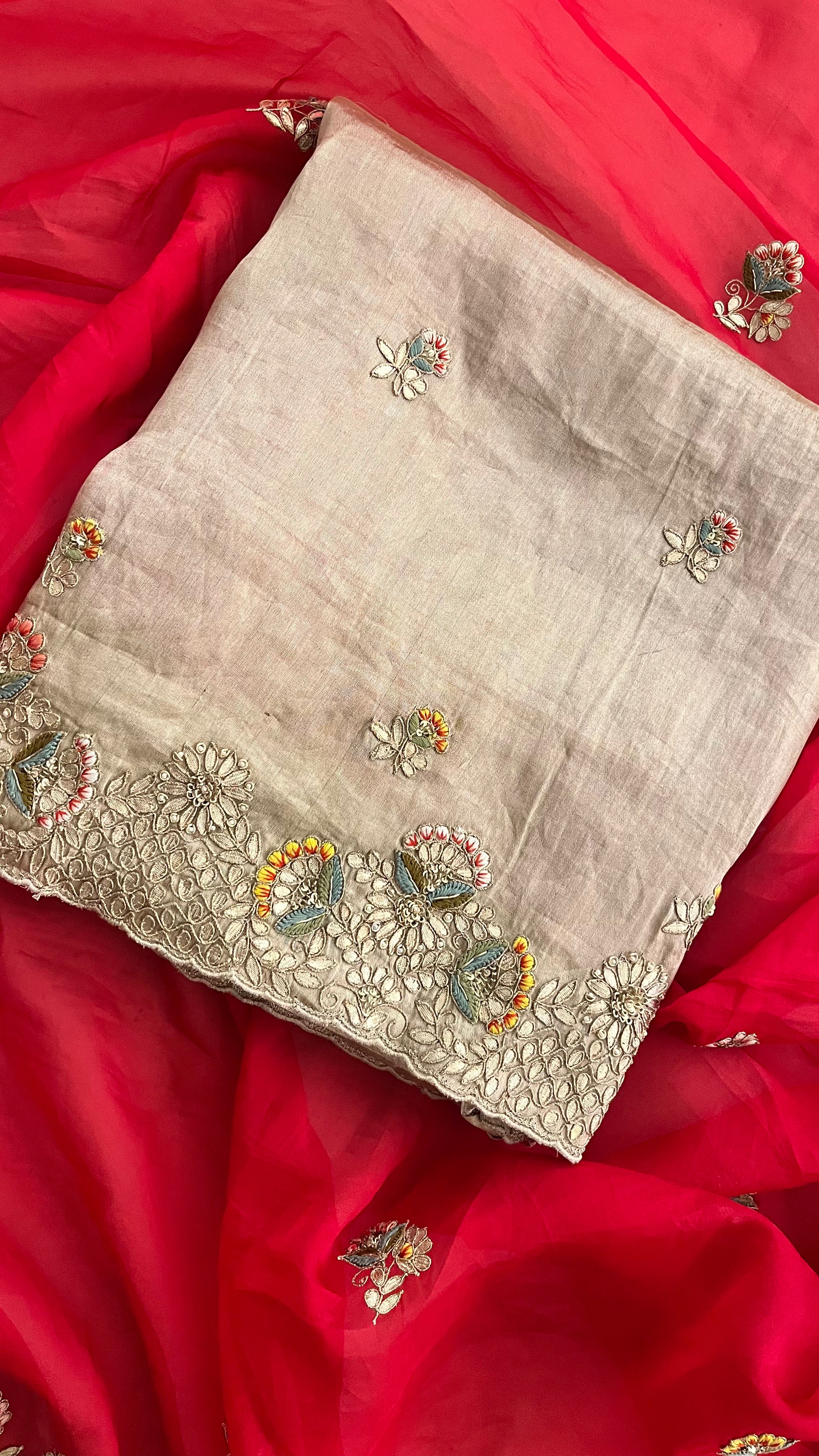 PREMIUM EMBROIDERED ORGANZA UNSTITCHED SUIT SET