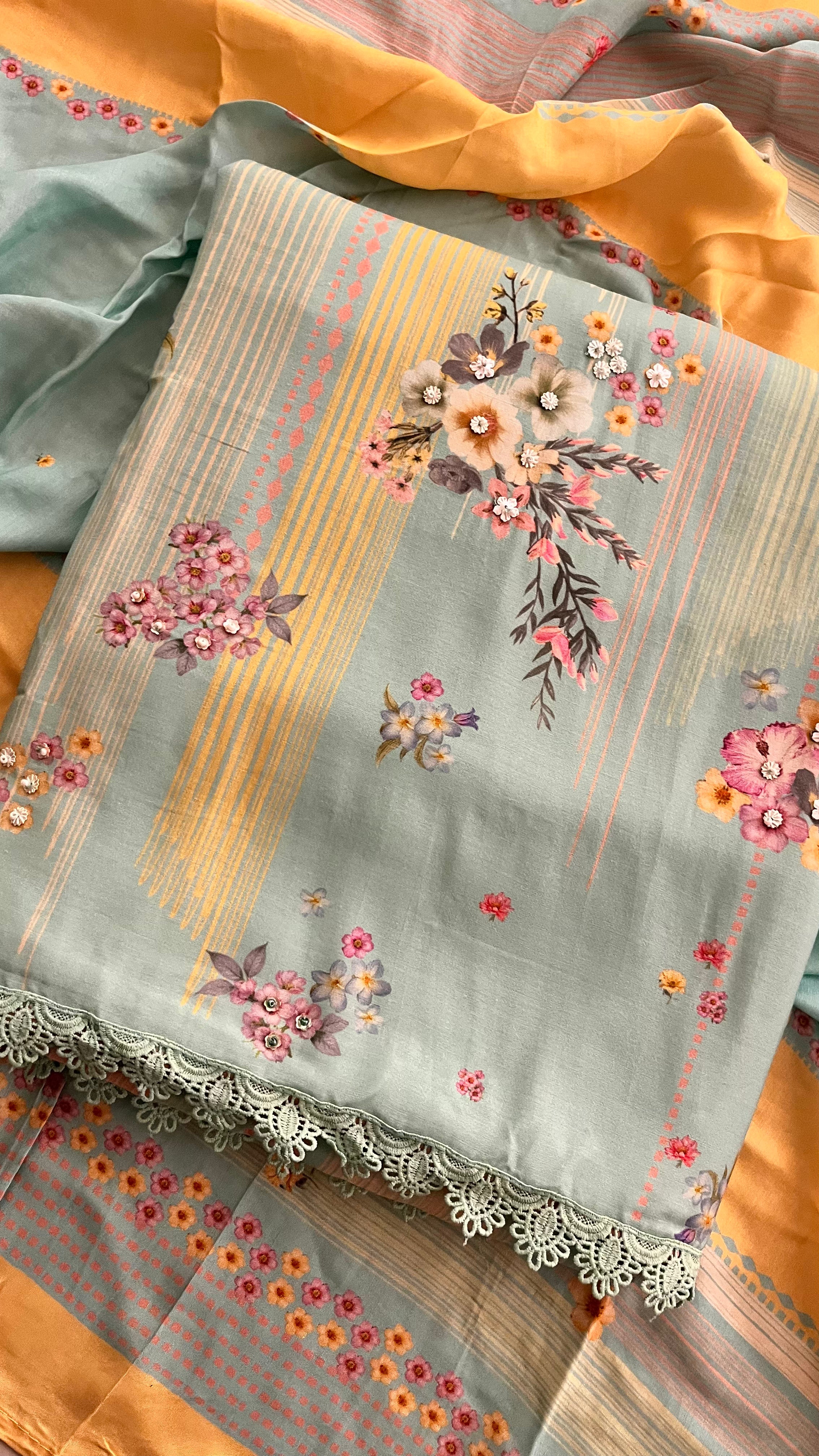 FLORAL PRINTED COTTON UNSTITCHED SUIT SET