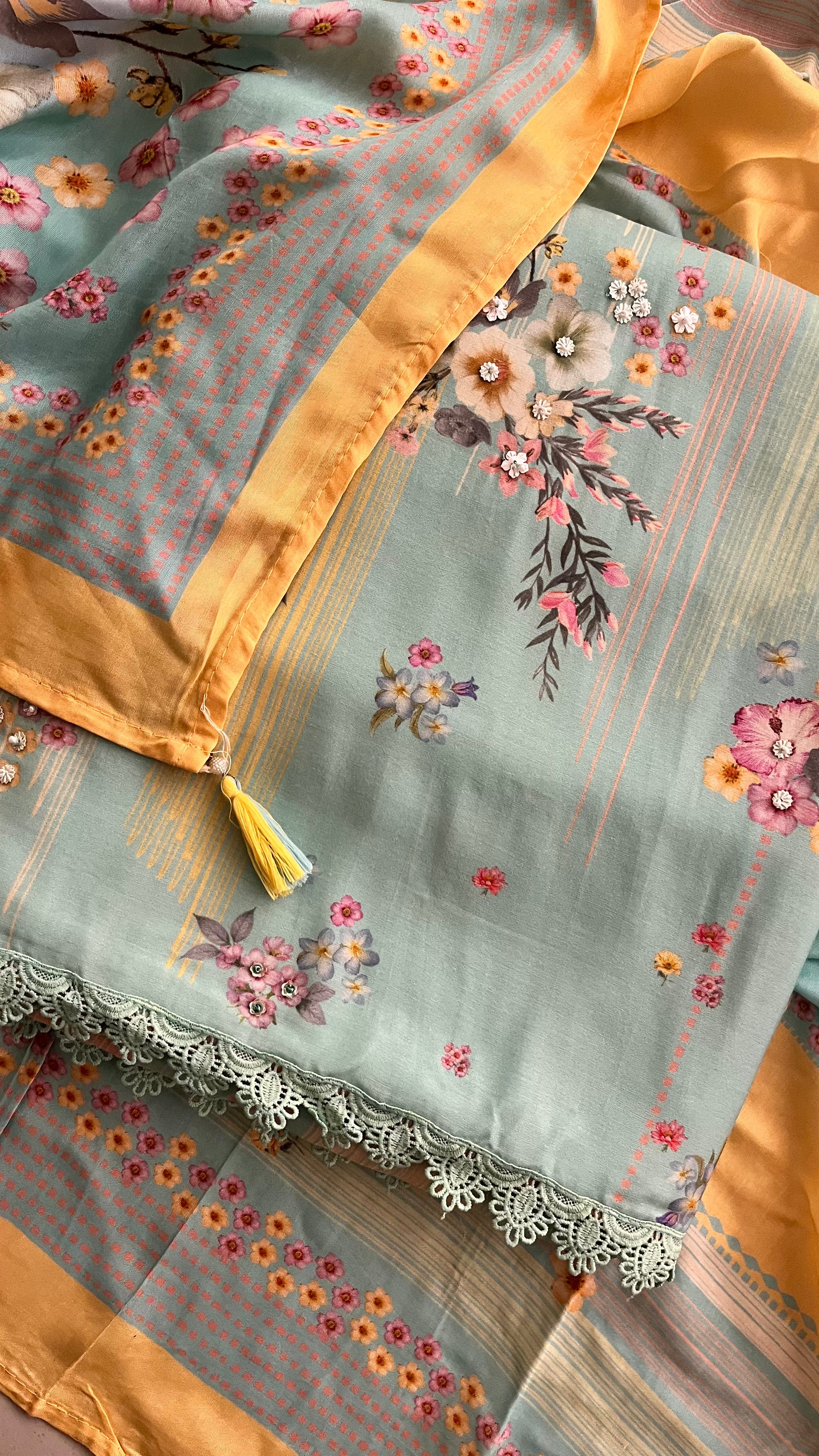 FLORAL PRINTED COTTON UNSTITCHED SUIT SET