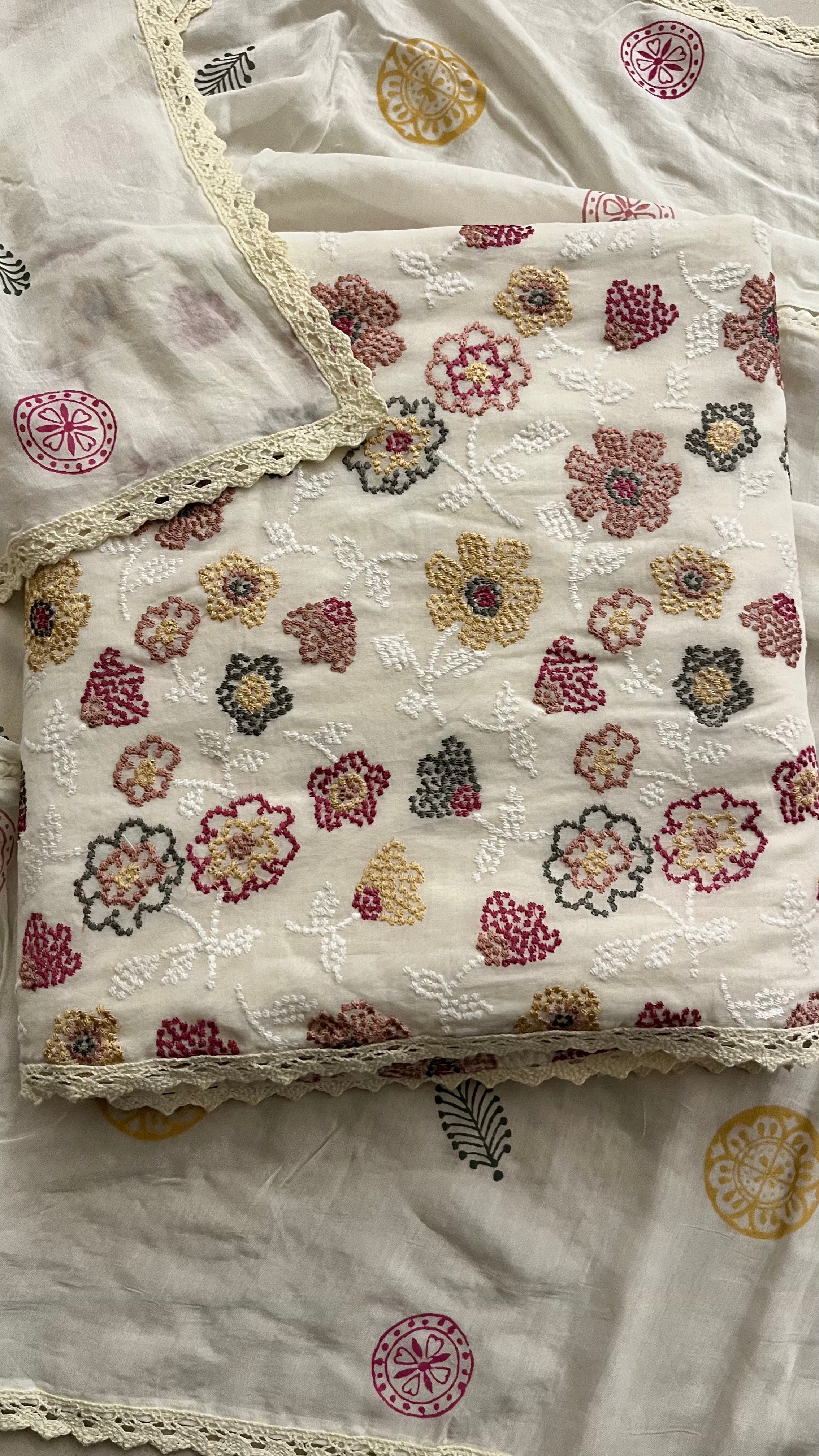 UNSTITCHED FLORAL EMBROIDERED SUIT SET