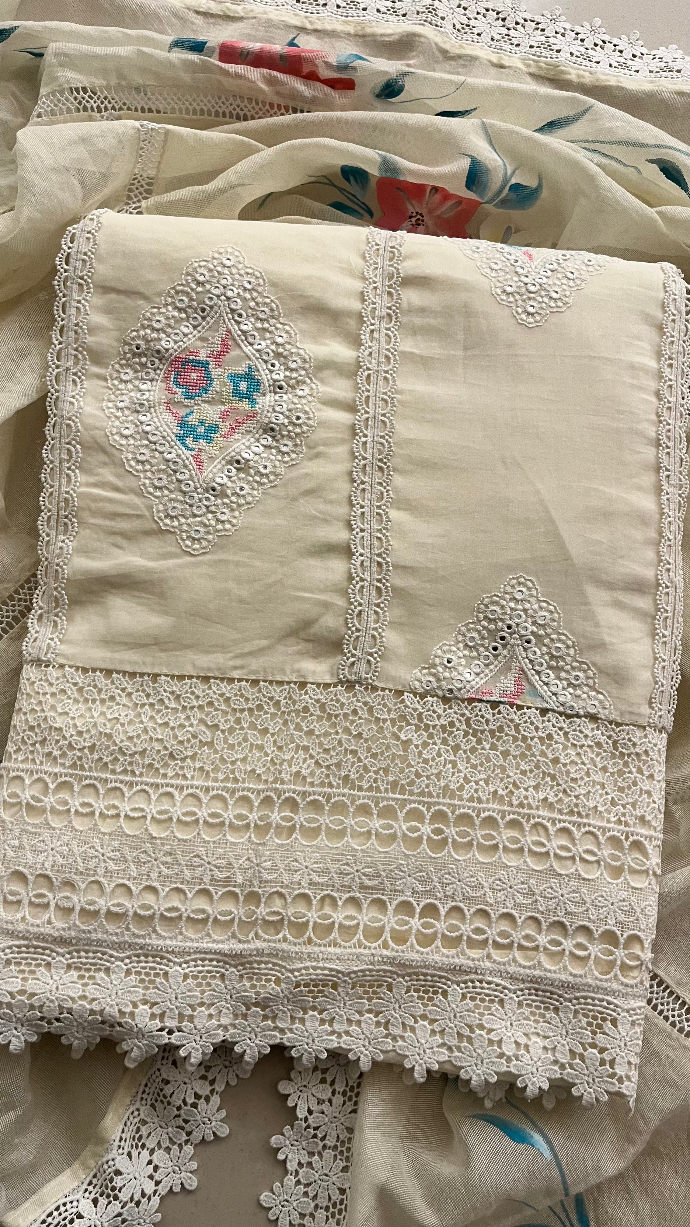 UNSTITCHED EMBROIDERED COTTON SUIT SET