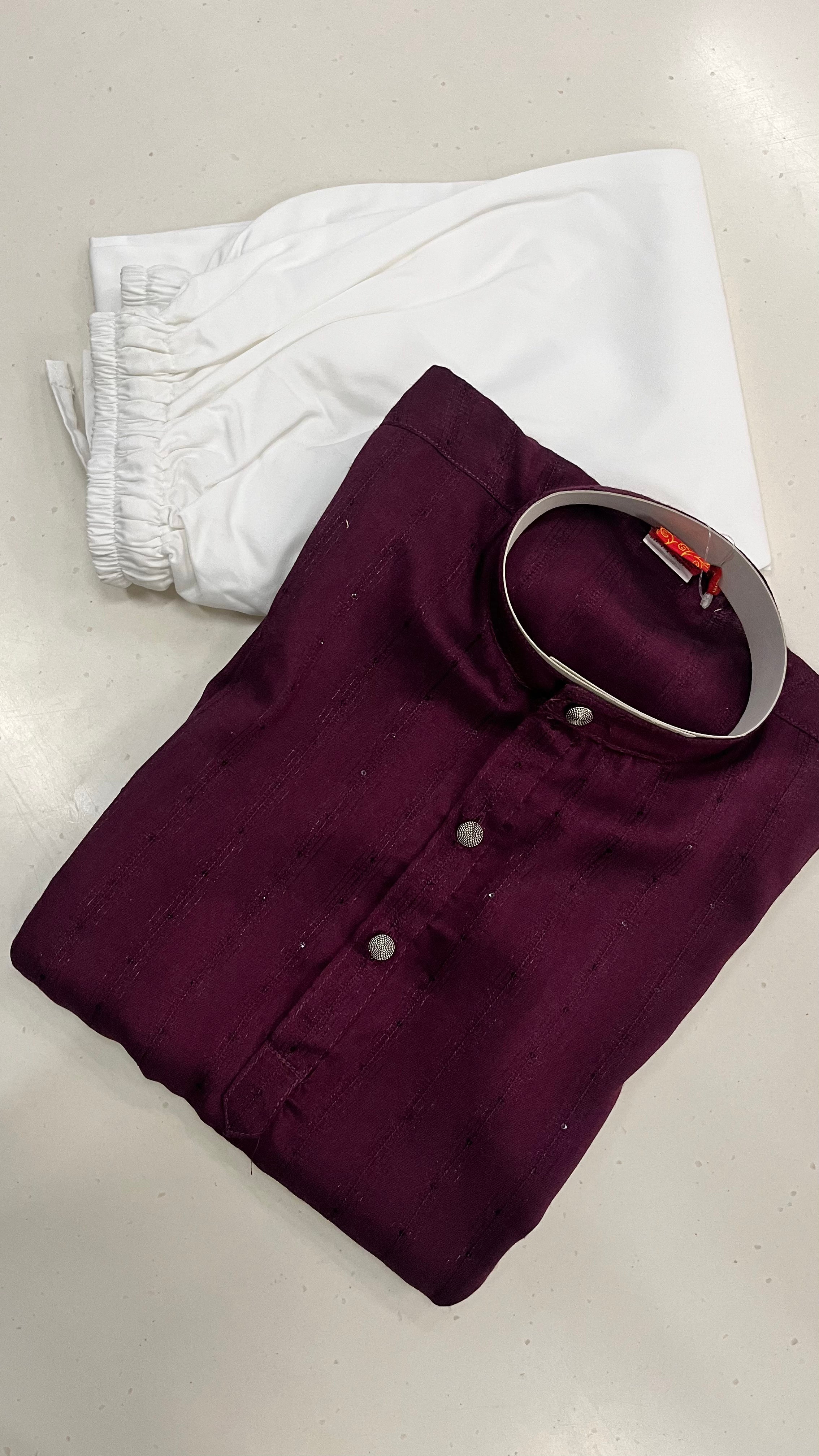 KIDS MAROON COTTON KURTA PAJAMA SET