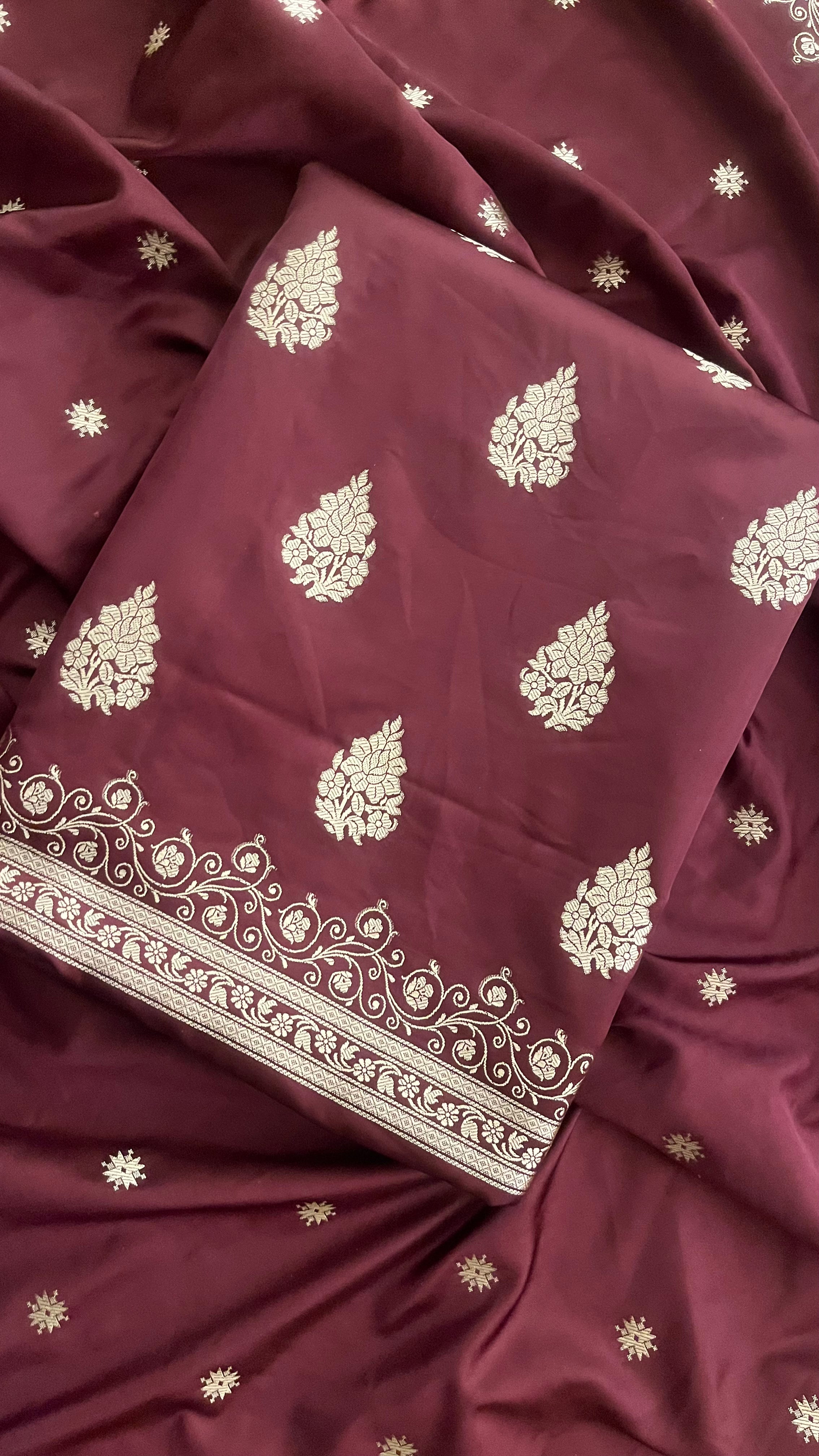 WOMEN'S MAROON BANARASI WEAVING UNSTITCHED SUIT SET