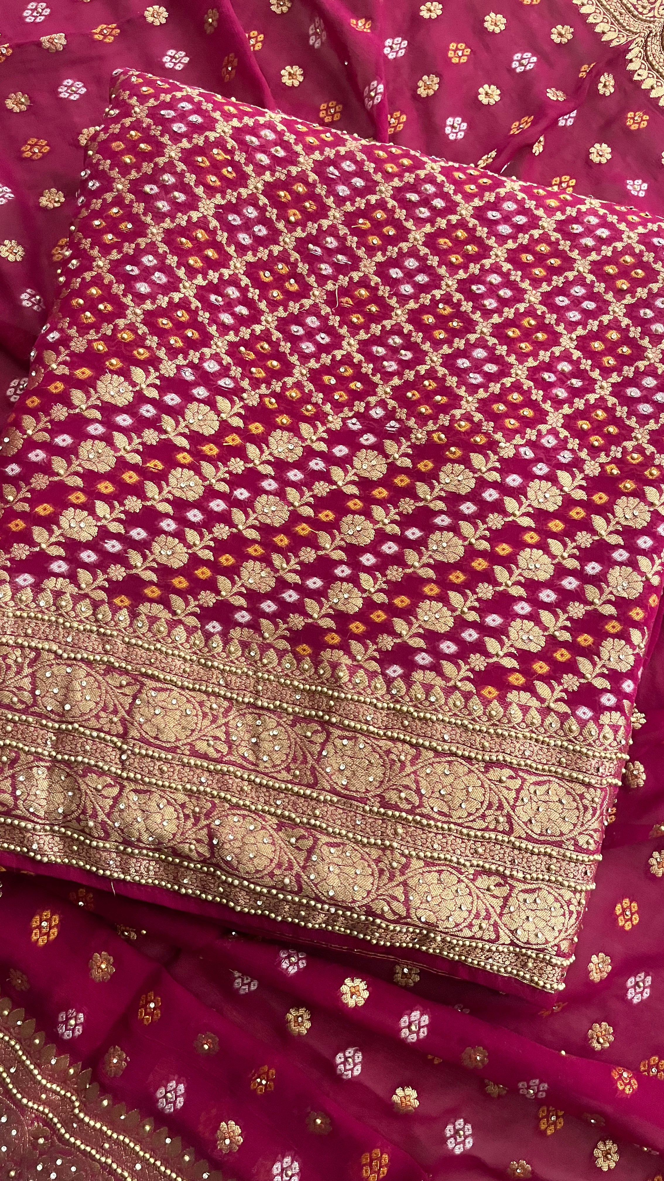 PREMIUM MAGENTA BANDHANI UNSTITCHED SUIT