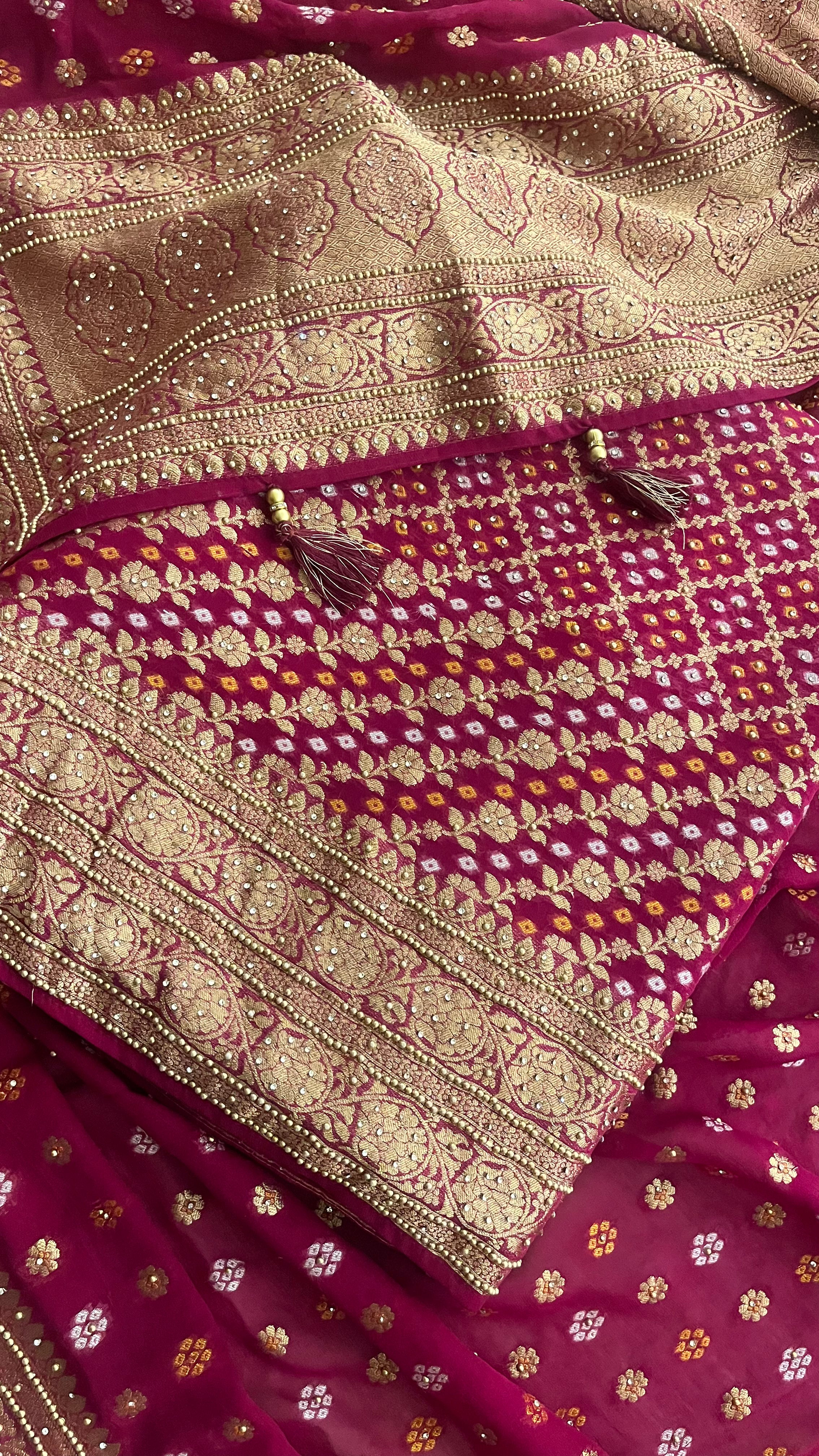 PREMIUM MAGENTA BANDHANI UNSTITCHED SUIT