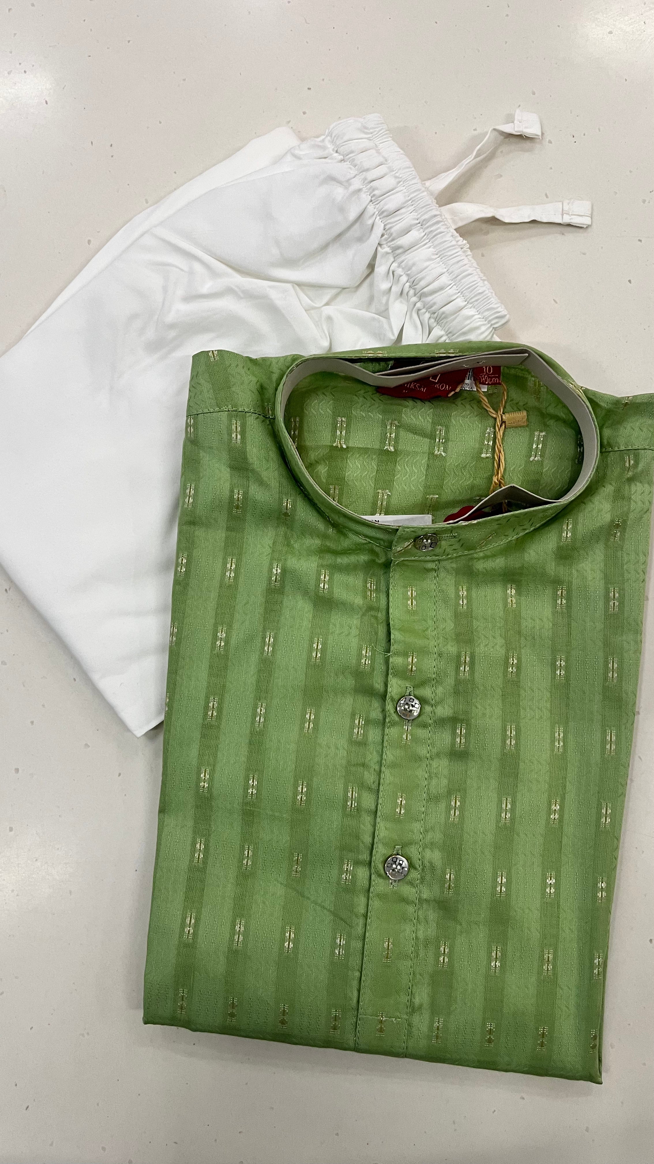 KIDS COTTON BLEND GREEN ETHNIC KURTA PAJAMA SET