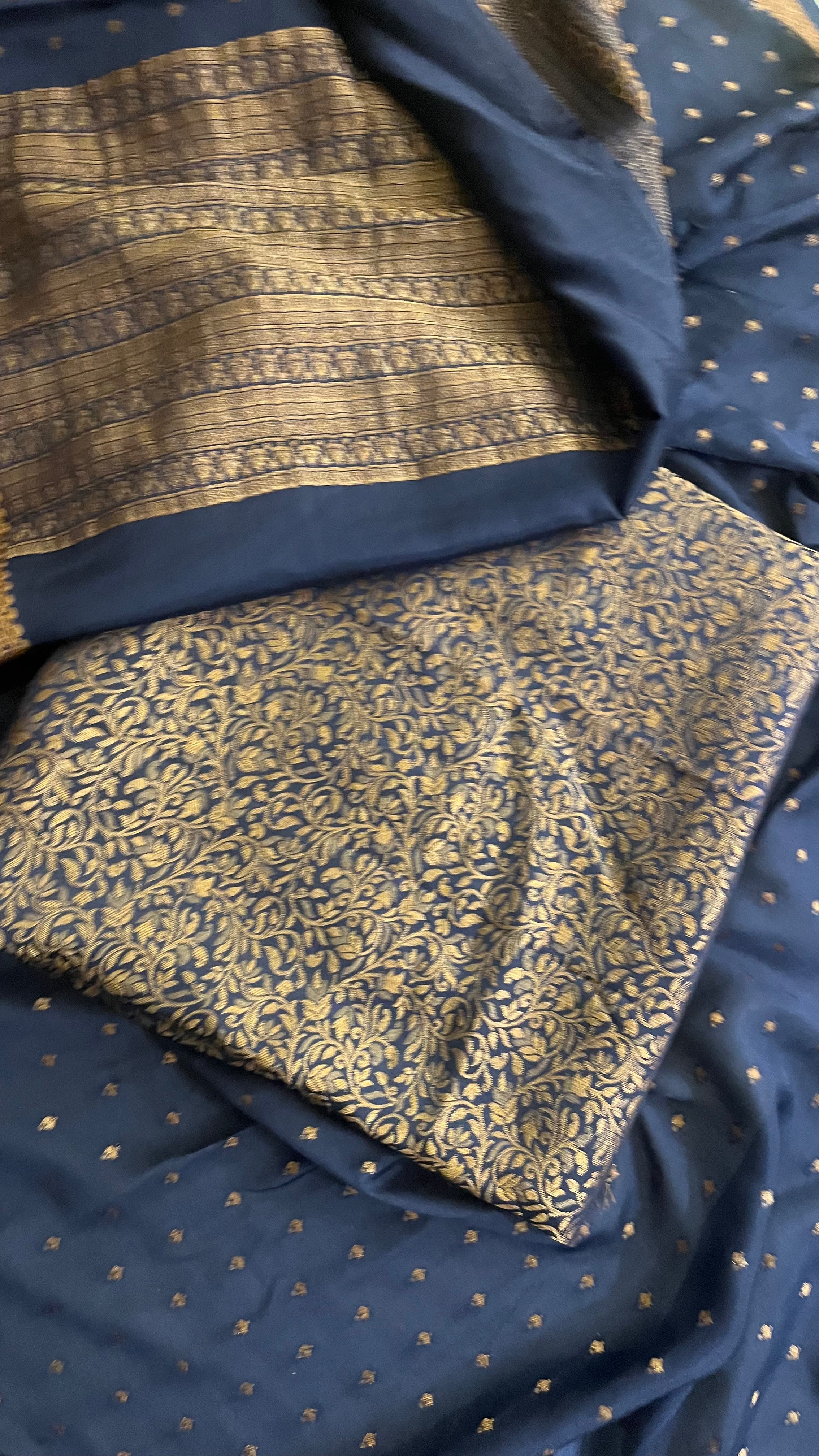 NAVY BLUE WOVEN UNSTITCHED SUIT SET WITH ELEGANT DUPATTA
