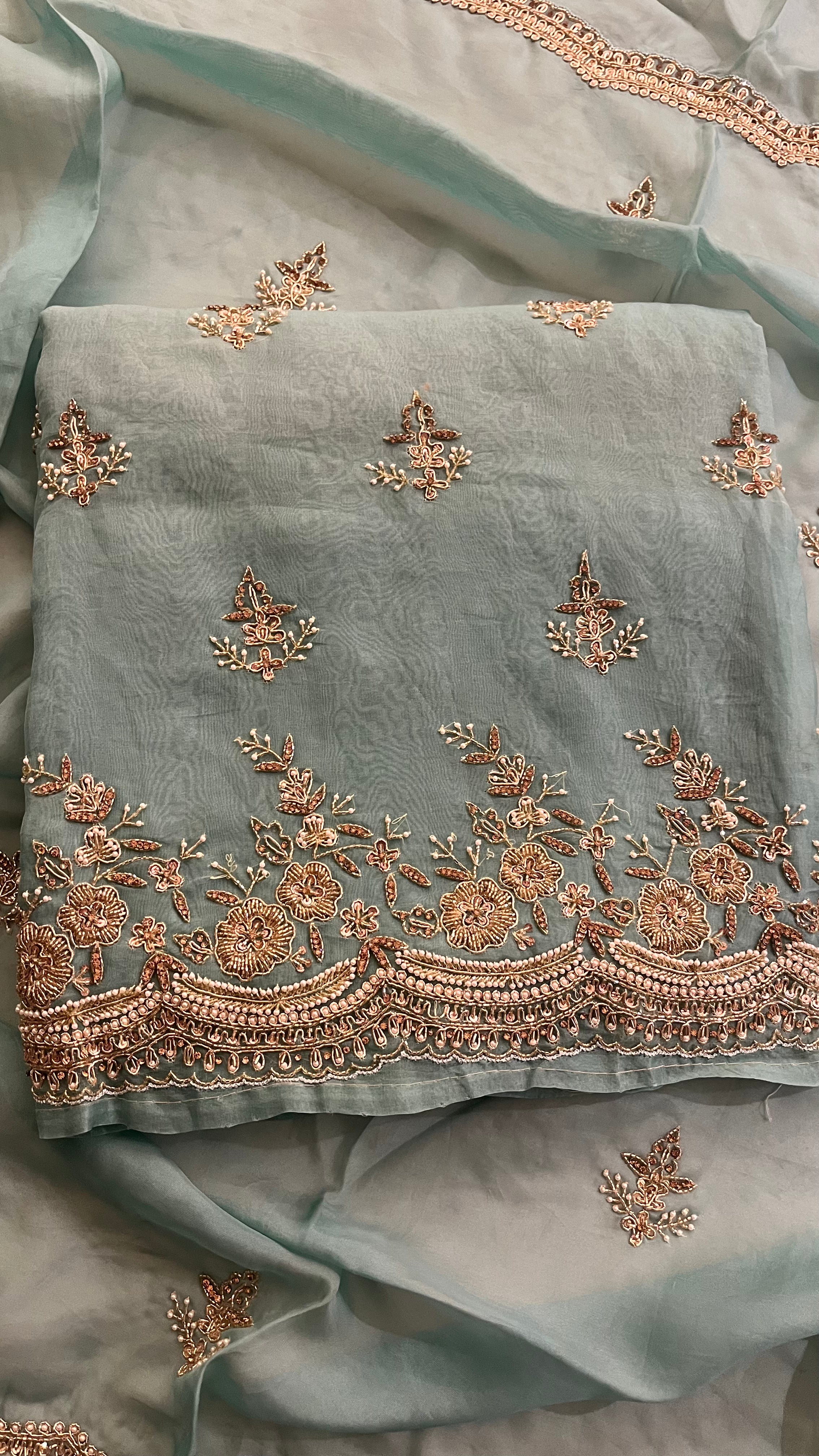 SEA GREEN EMBROIDERED UNSTITCHED SUIT SET WITH DESIGNER DUPATTA