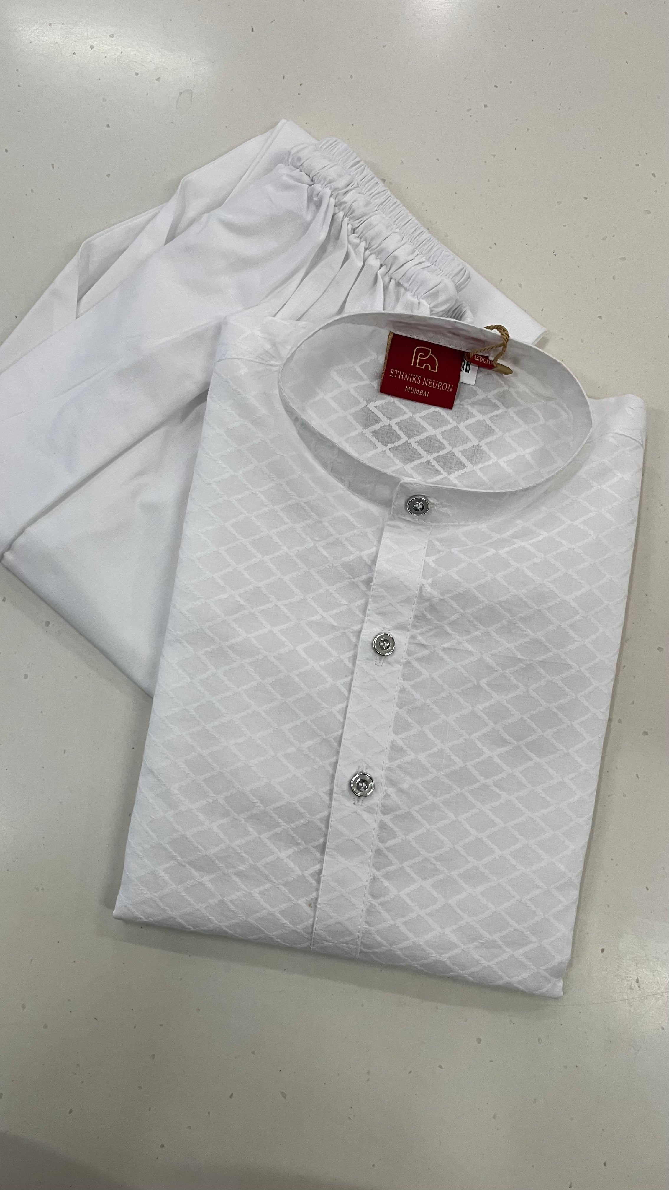KIDS WHITE COTTON KURTA PAJAMA SET