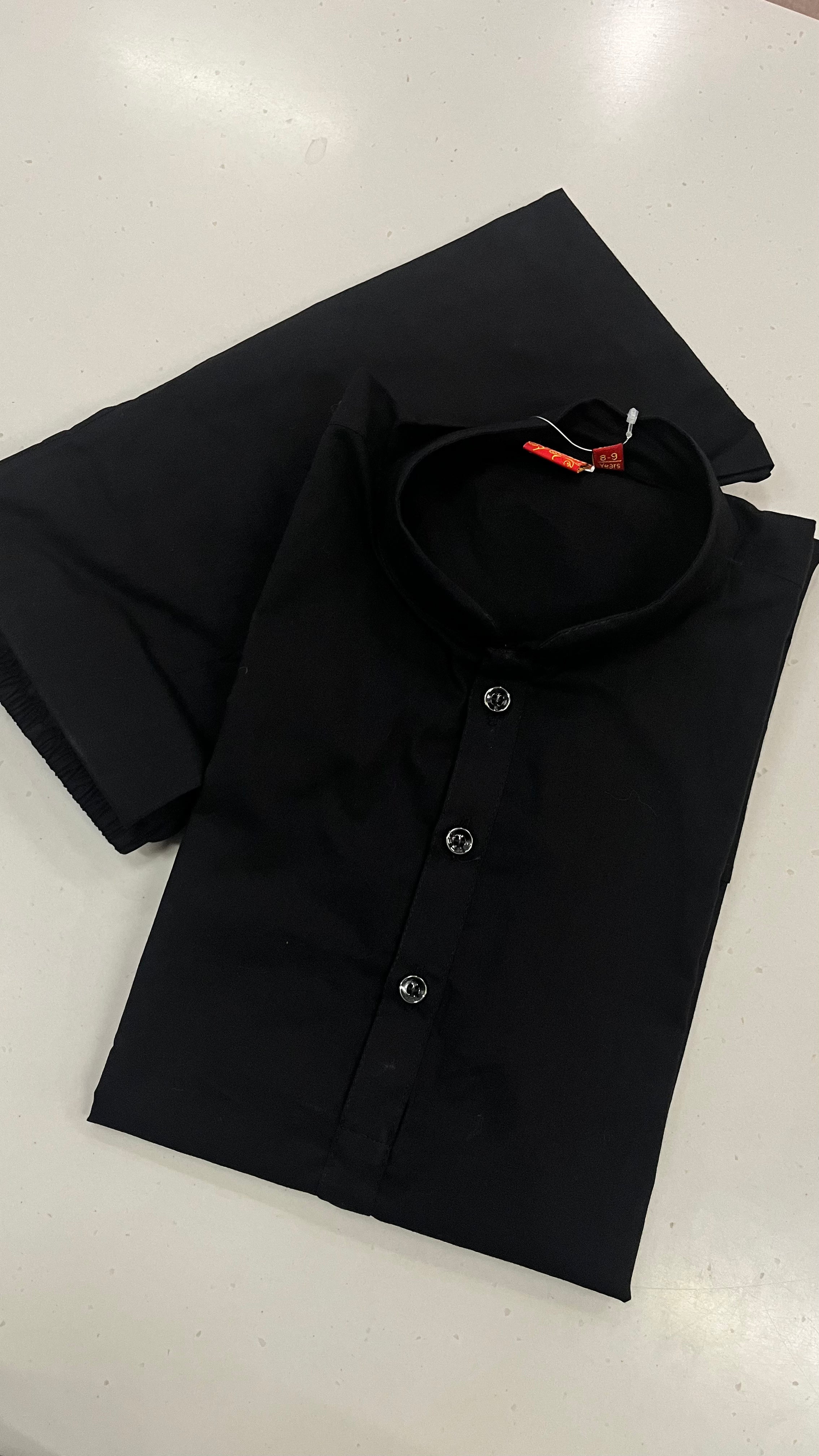 KIDS BLACK COTTON BLEND KURTA PAJAMA SET