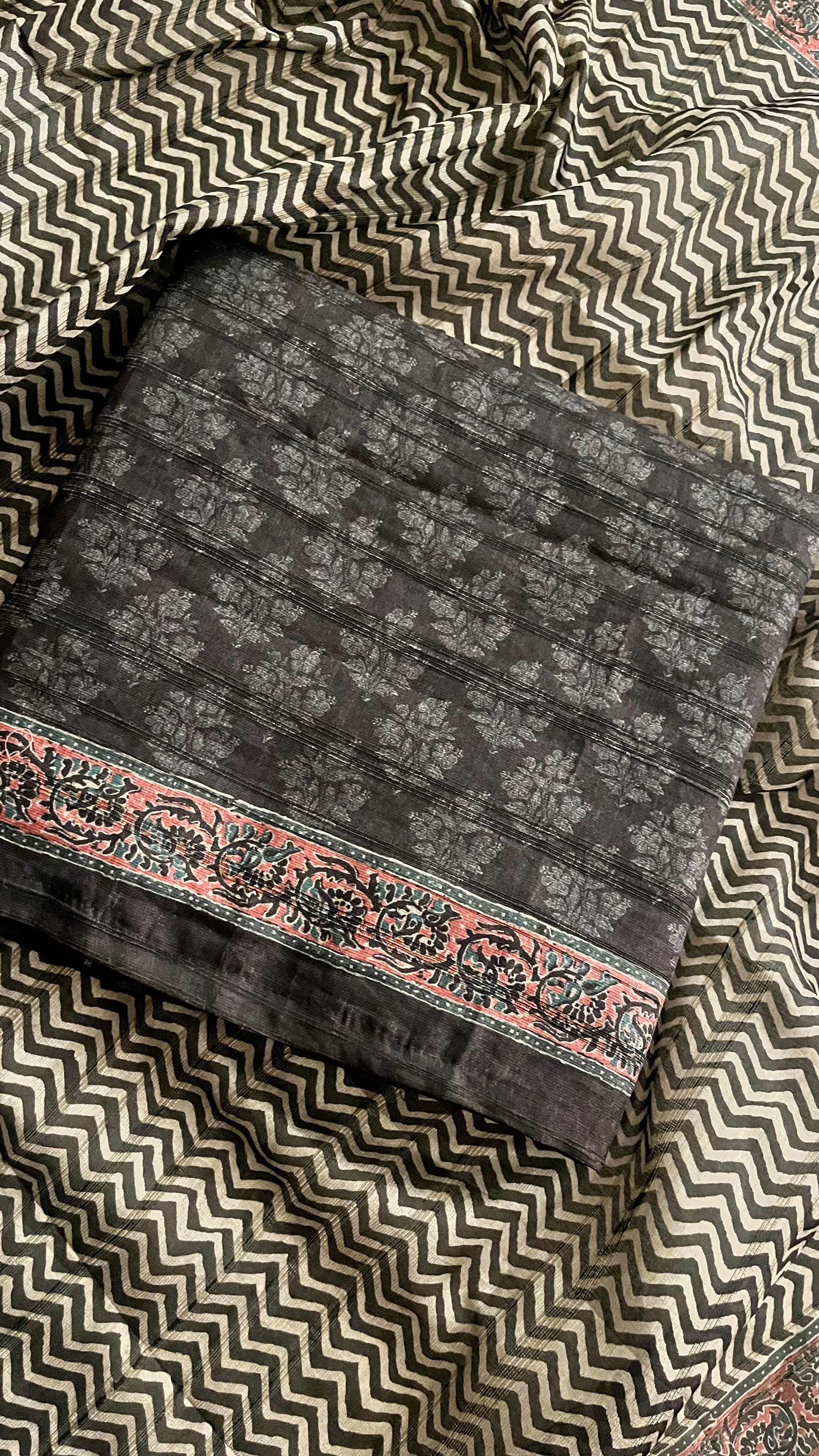 BLACK EMBROIDERED UNSTITCHED SUIT SET
