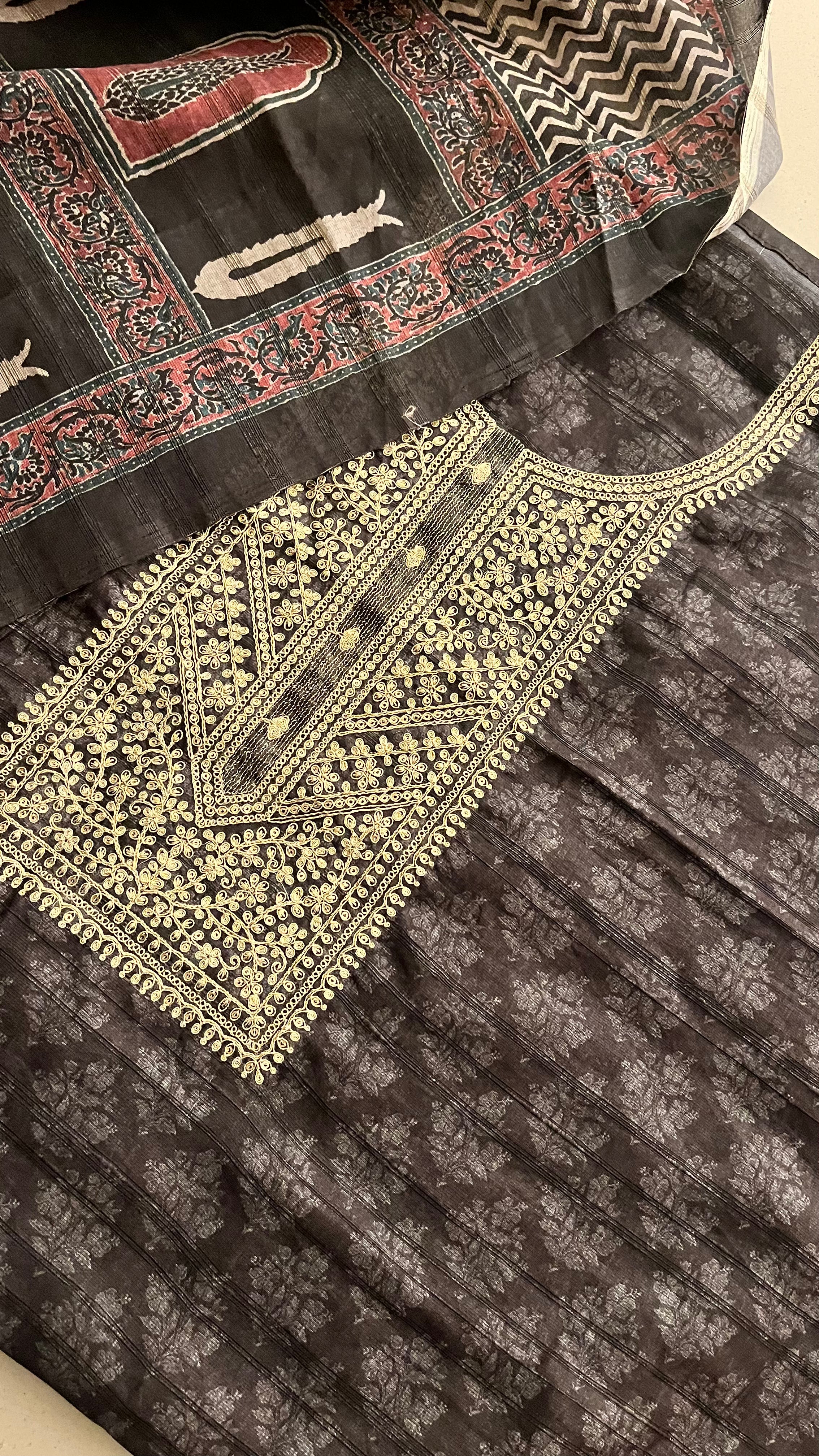 BLACK EMBROIDERED UNSTITCHED SUIT SET
