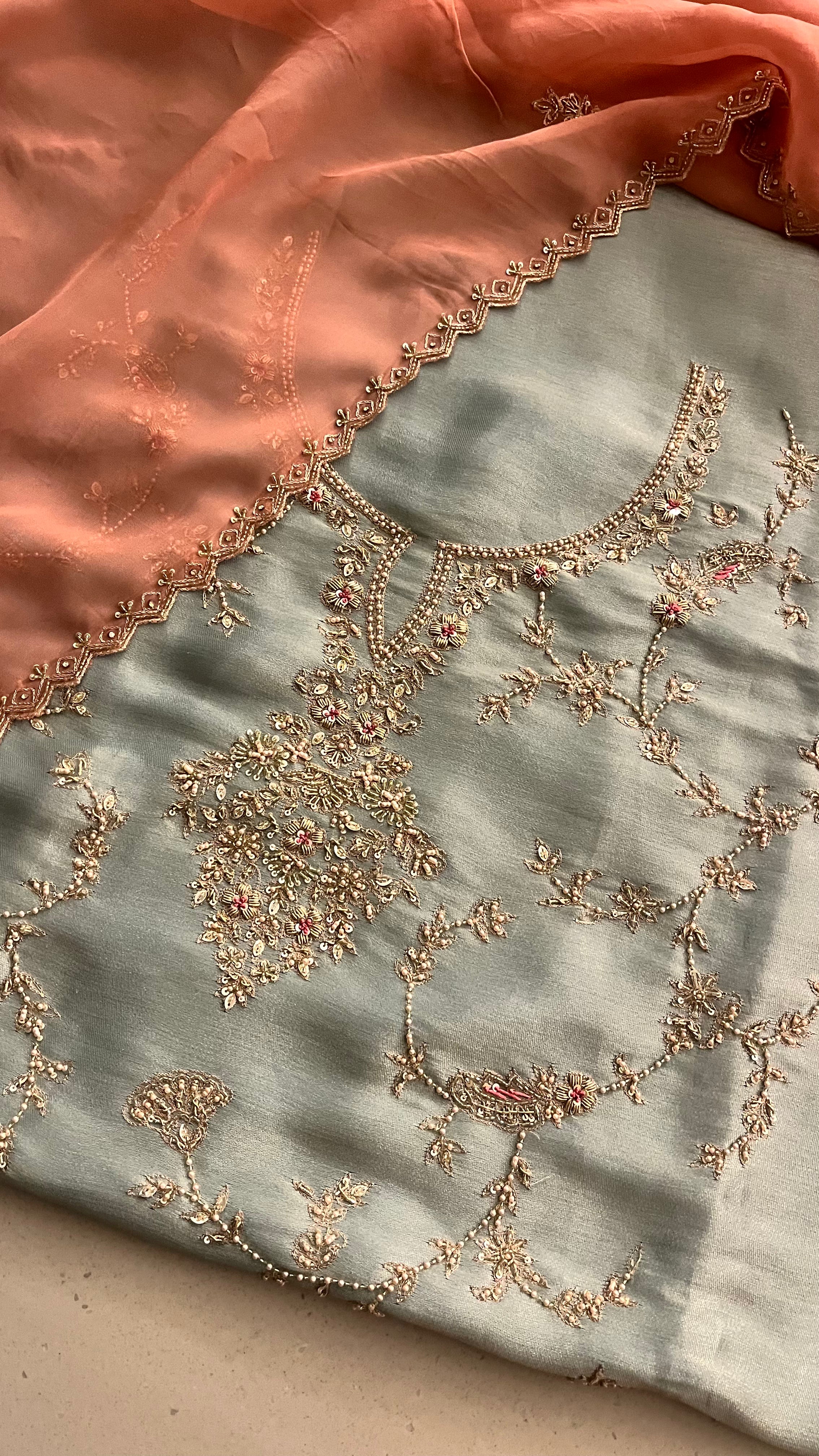 PASTEL BLUE EMBROIDERED UNSTITCHED SUIT SET