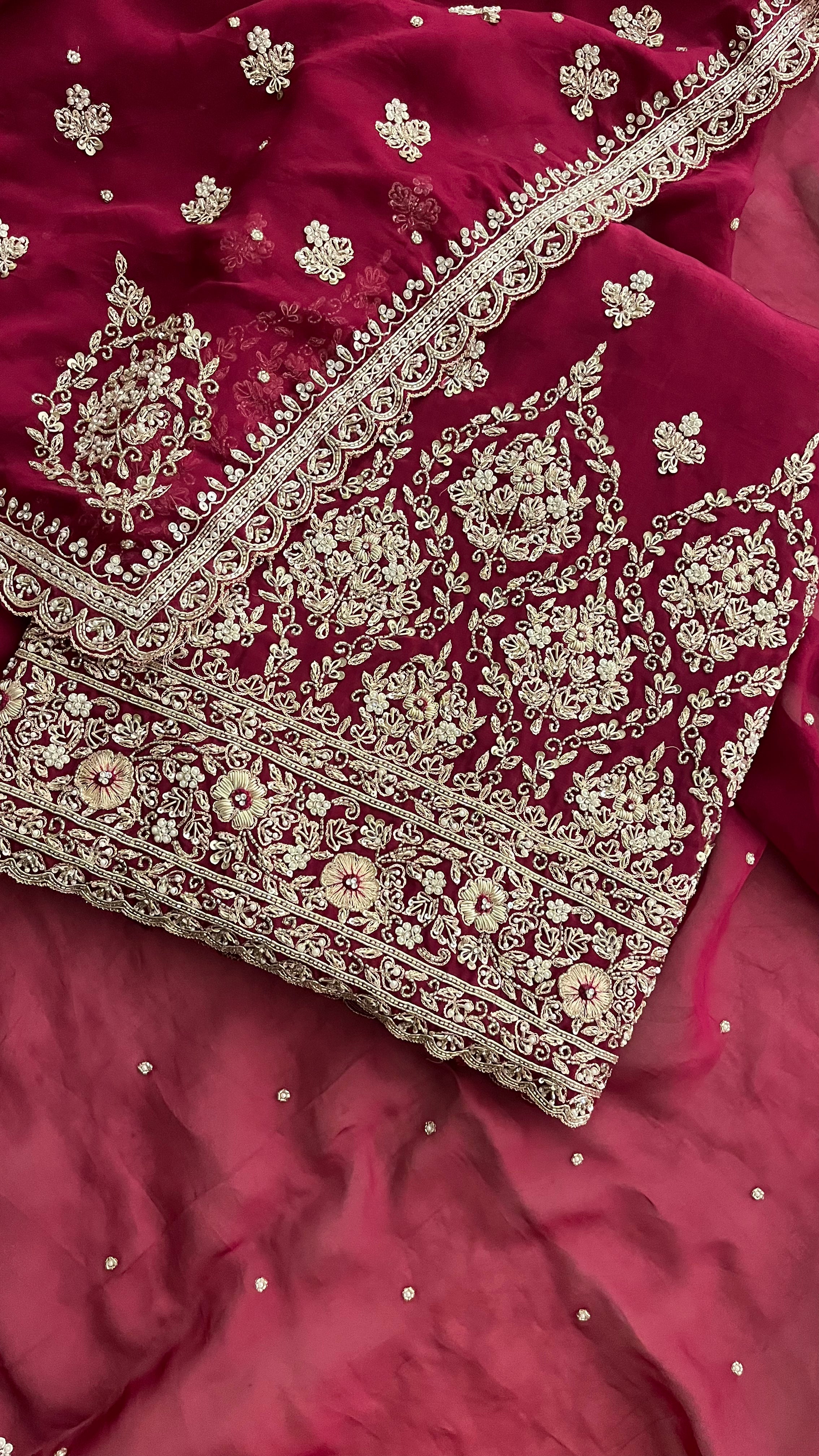 RED HEAVY EMBROIDERED UNSTITCHED SUIT SET