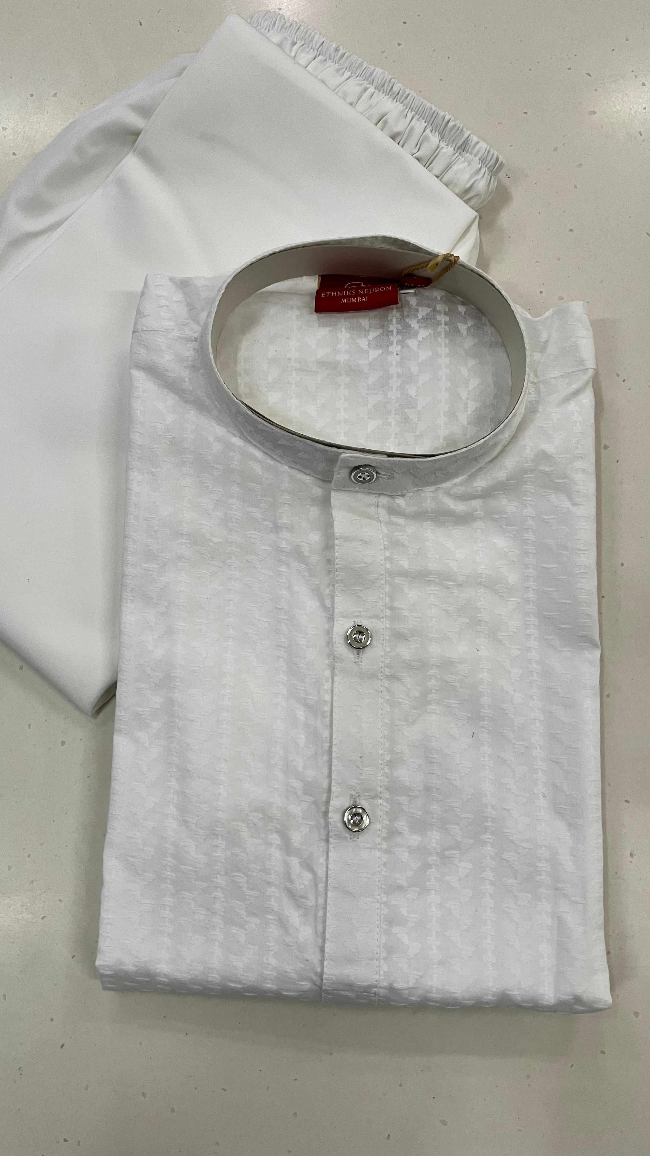 KIDS WHITE COTTON KURTA PAJAMA SET