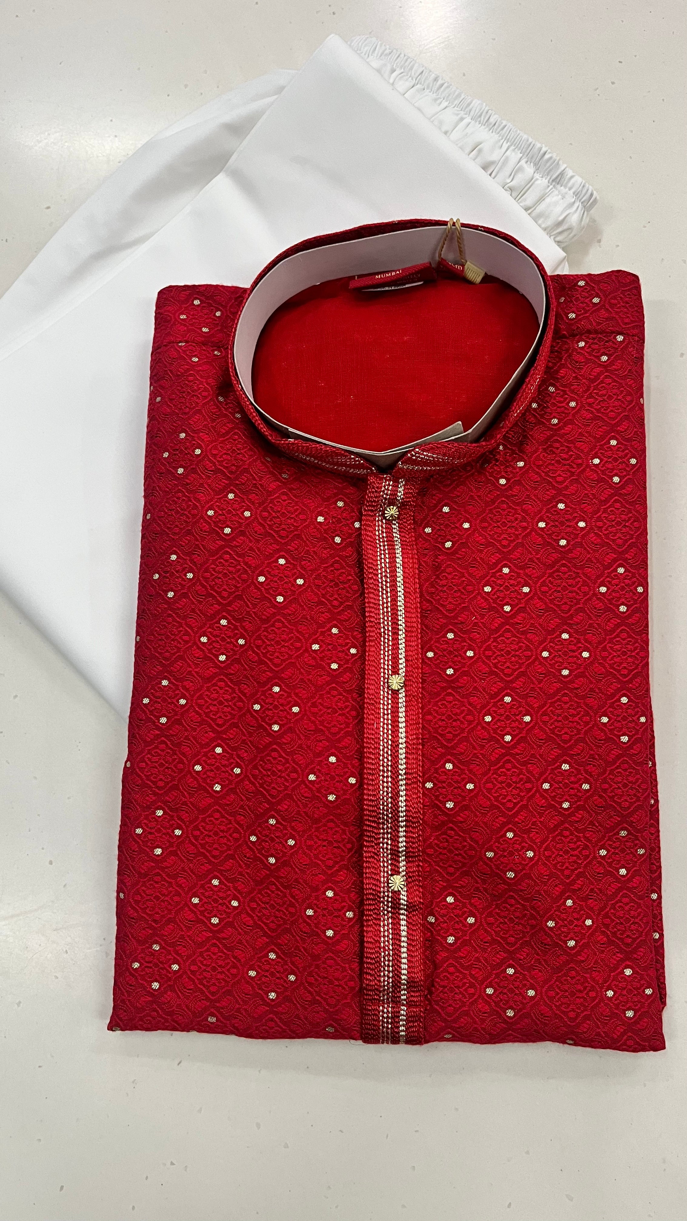 KIDS RED COTTON KURTA PAJAMA SET