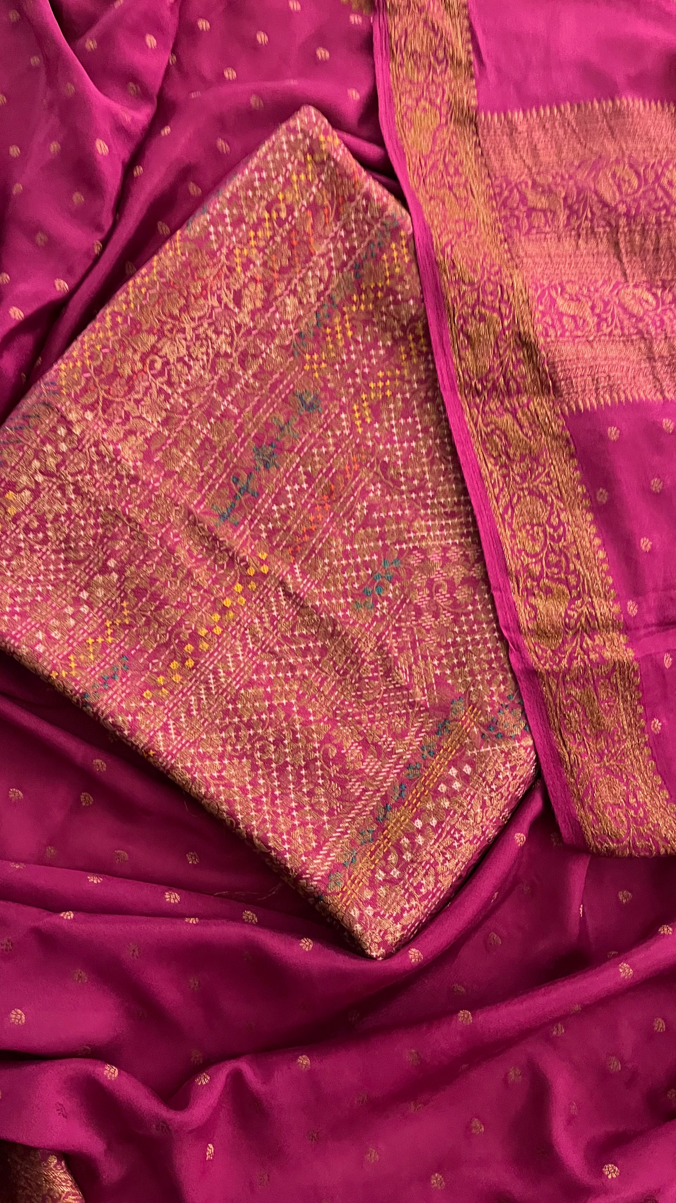 RANI PINK BANARASI UNSTITCHED SUIT SET