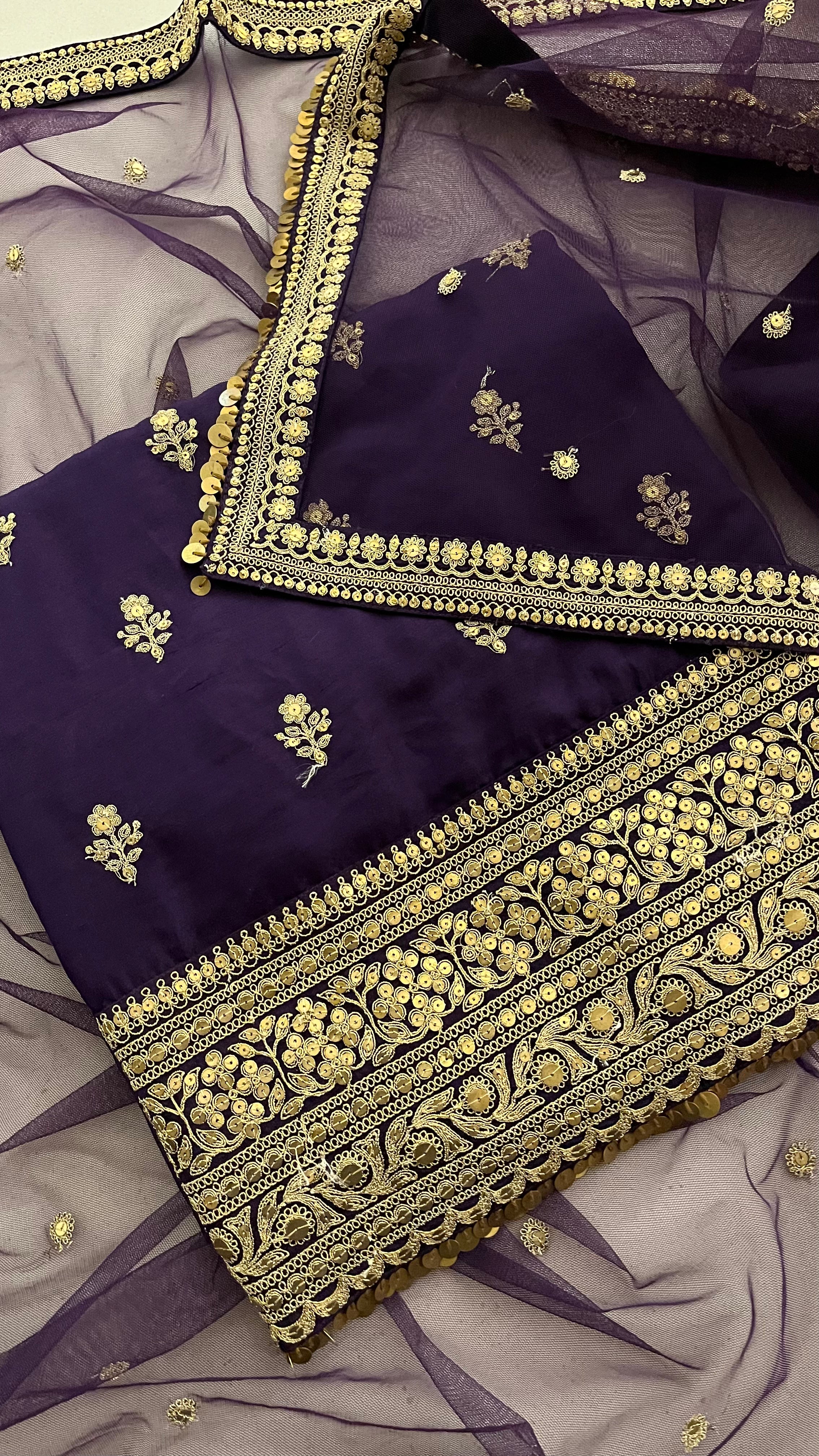 PURPLE EMBROIDERED UNSTITCHED SUIT SET