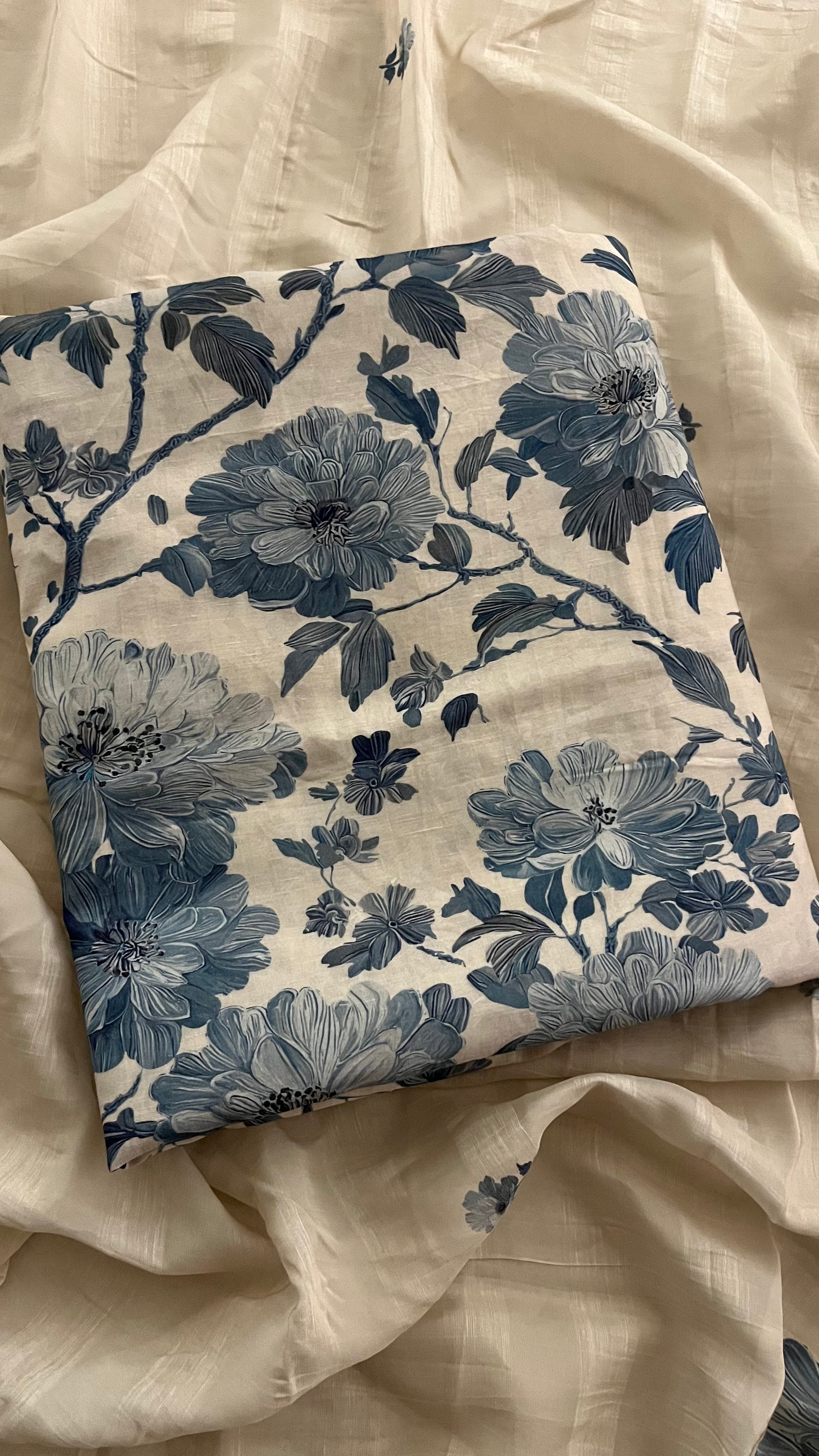 IVORY BLUE FLORAL PRINT UNSTITCHED SUIT SET