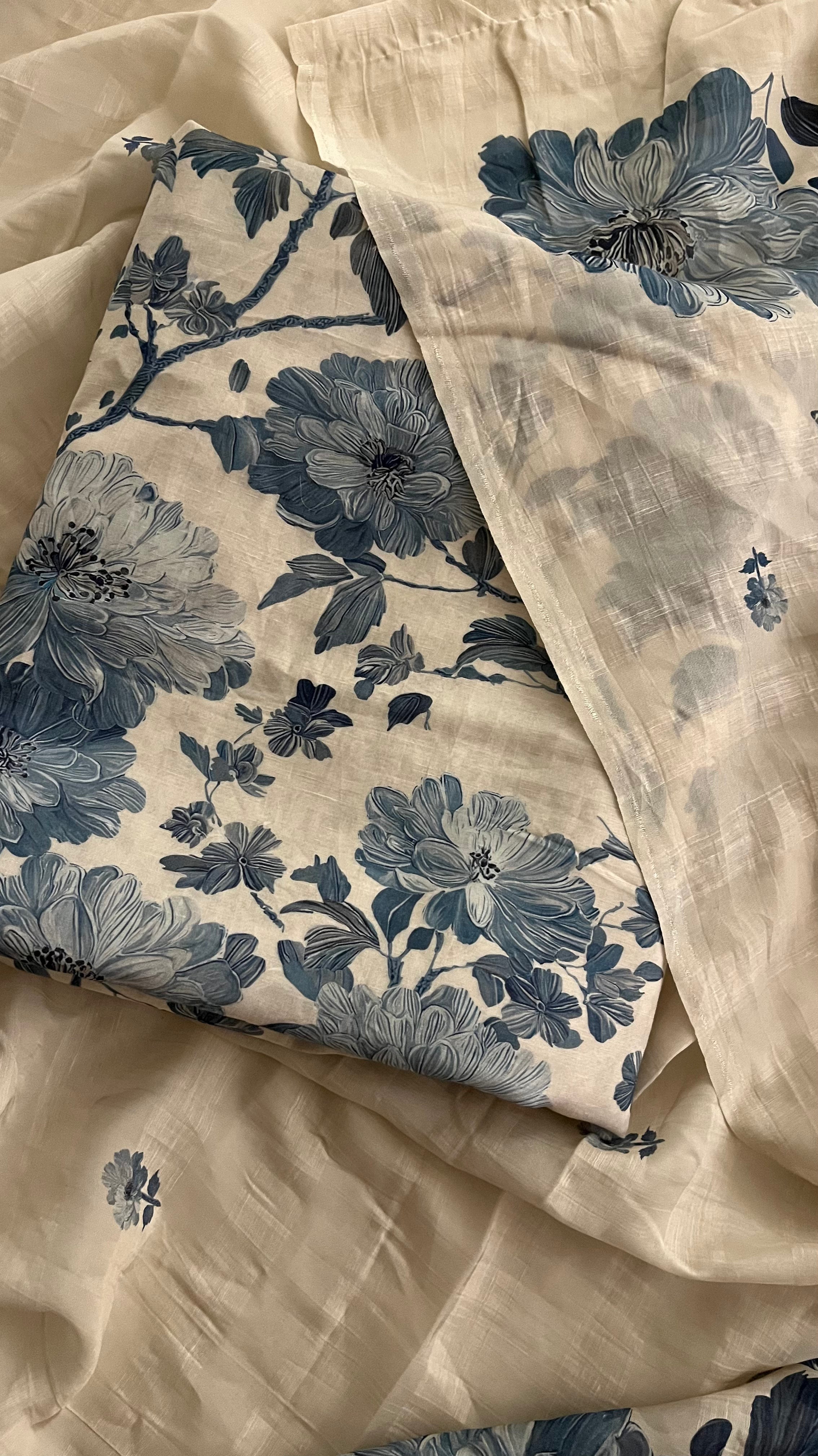 IVORY BLUE FLORAL PRINT UNSTITCHED SUIT SET