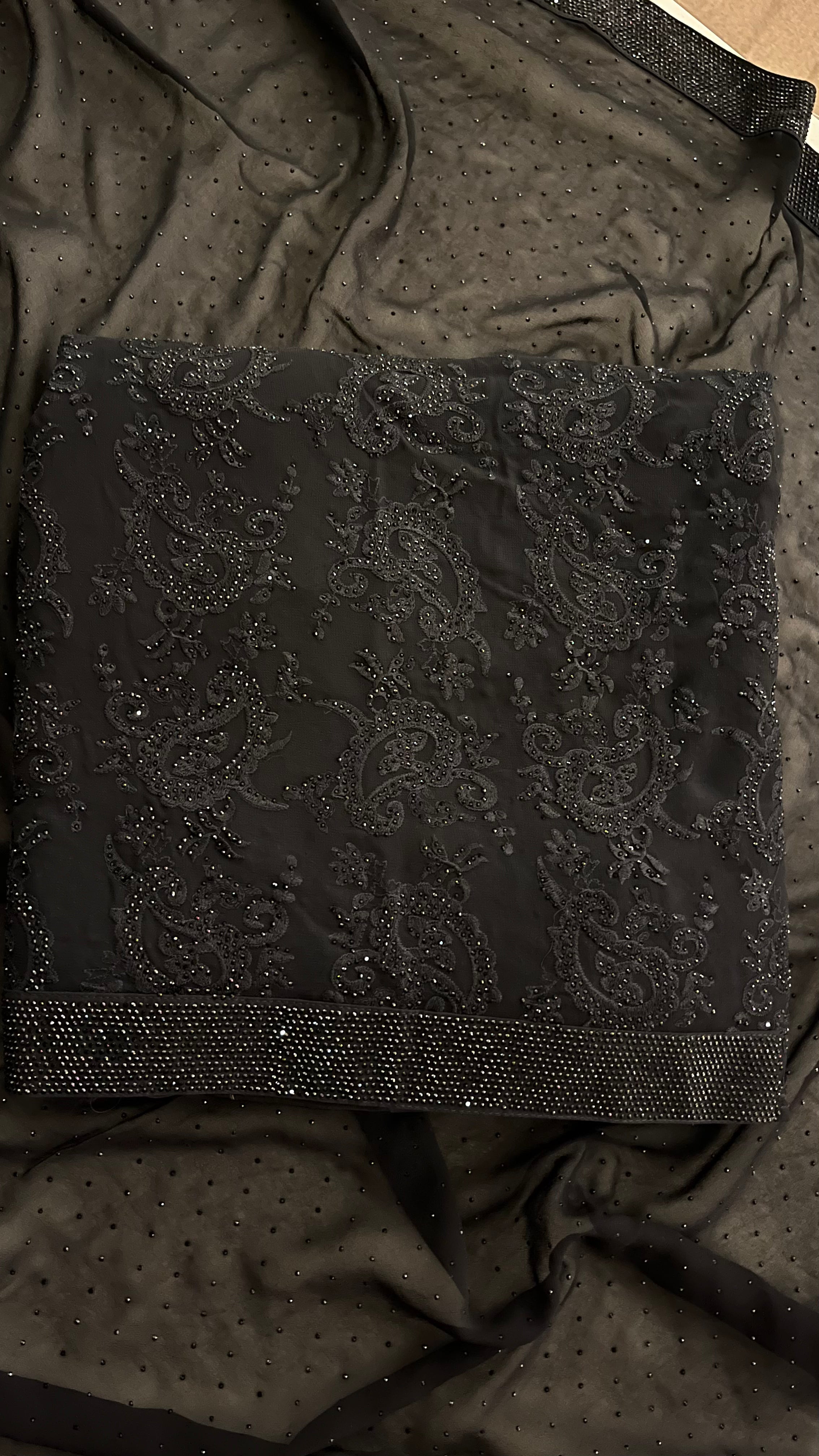 BLACK HEAVY EMBROIDERED UNSTITCHED SUIT SET