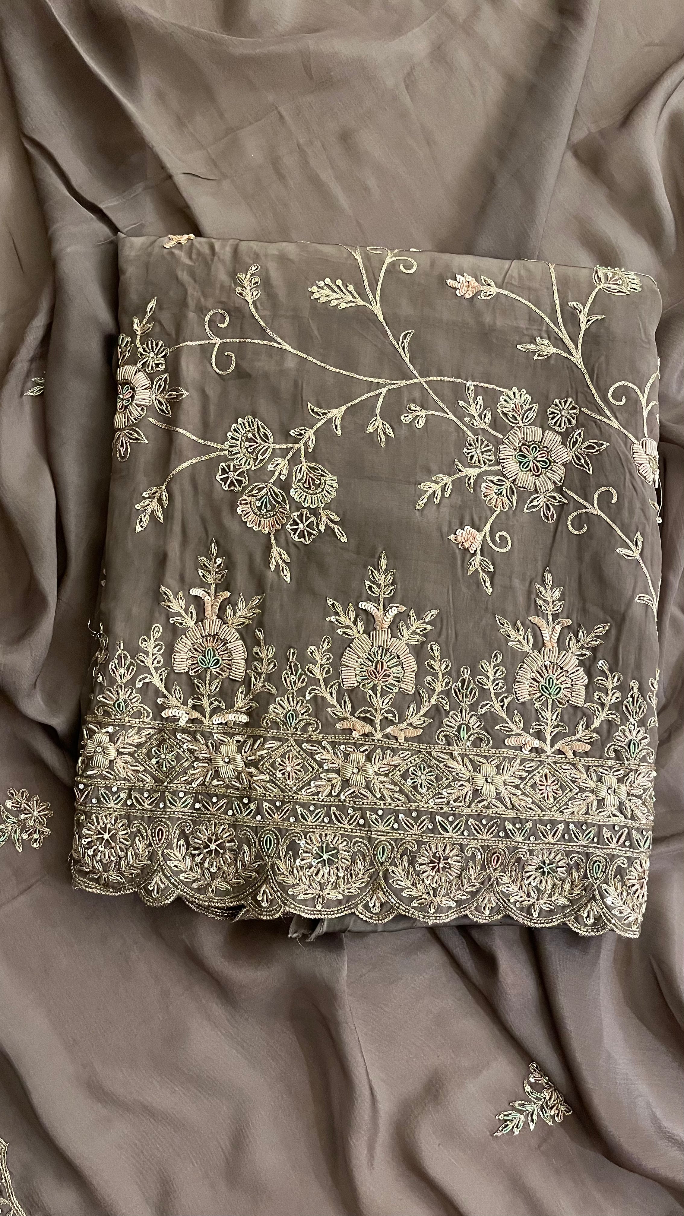 EMBROIDERED UNSTITCHED SUIT SET – TAUPE