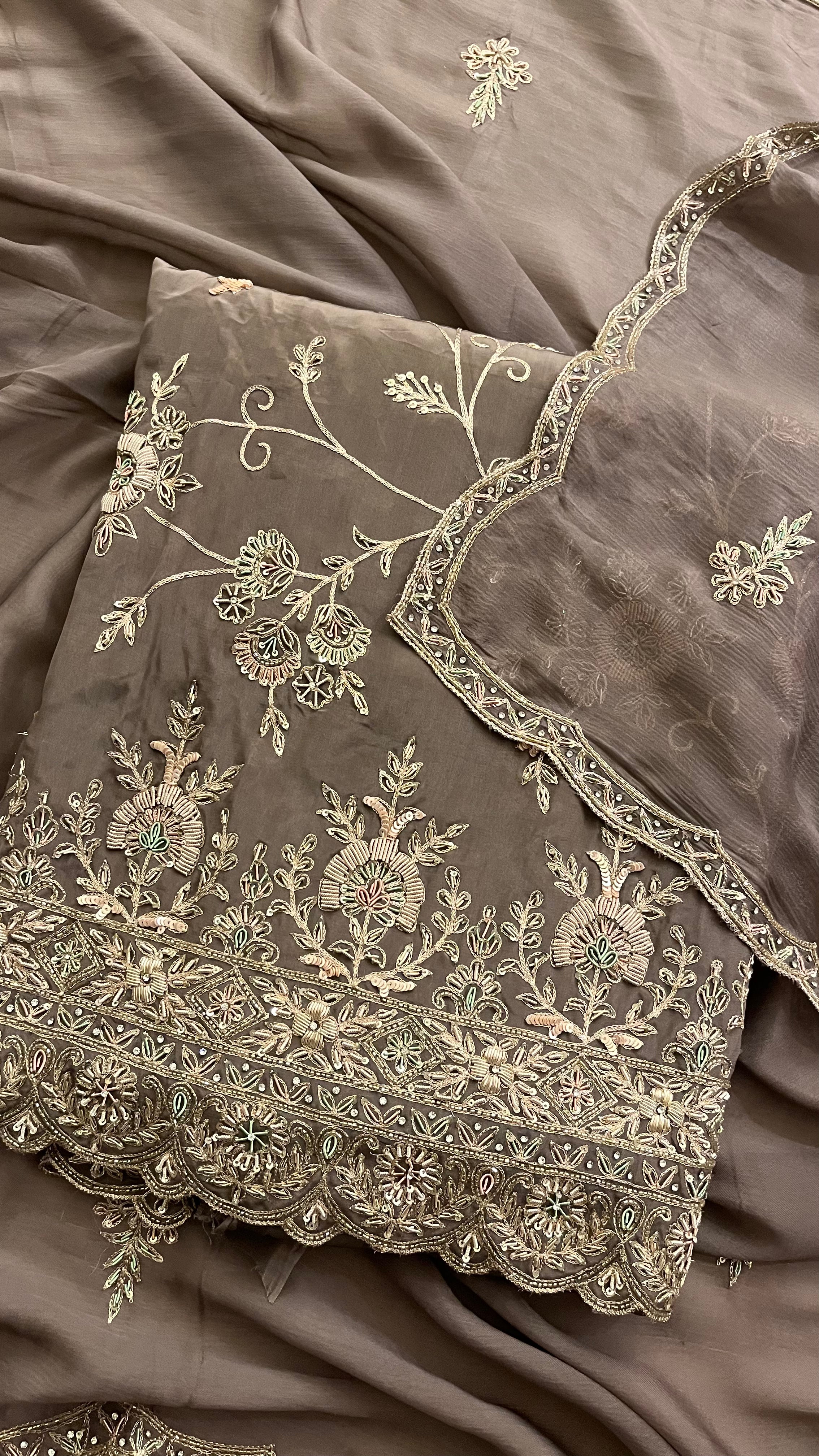 EMBROIDERED UNSTITCHED SUIT SET – TAUPE