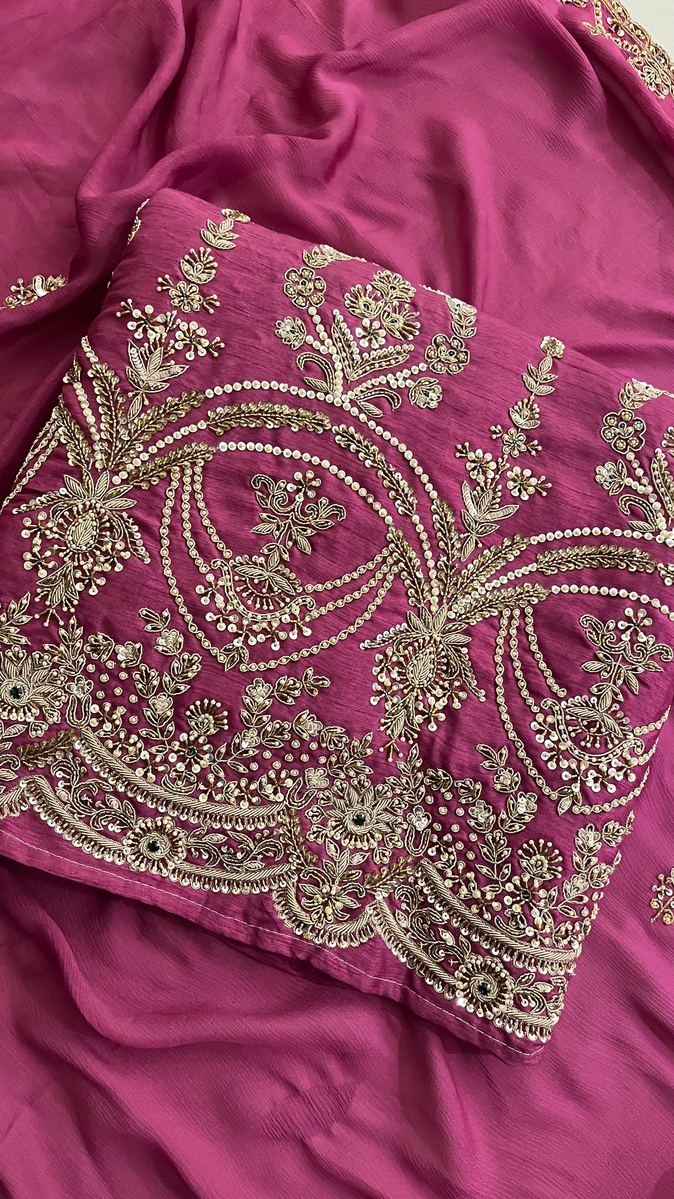 EMBROIDERED UNSTITCHED SUIT SET – MAGENTA