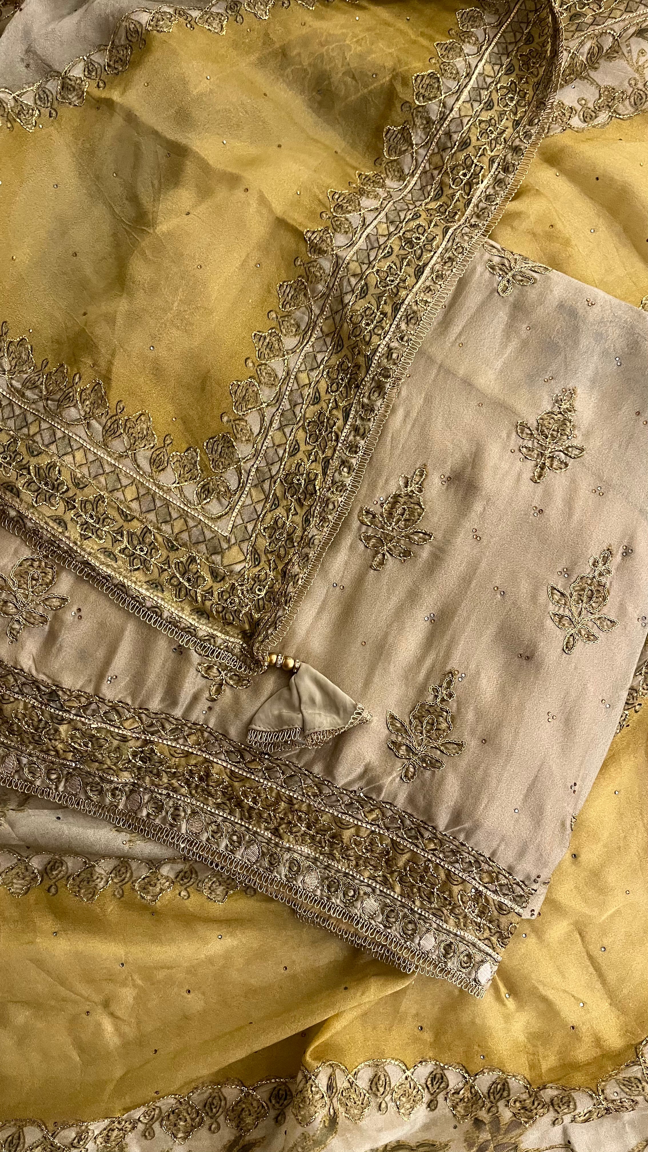 EMBROIDERED UNSTITCHED SUIT SET – BEIGE