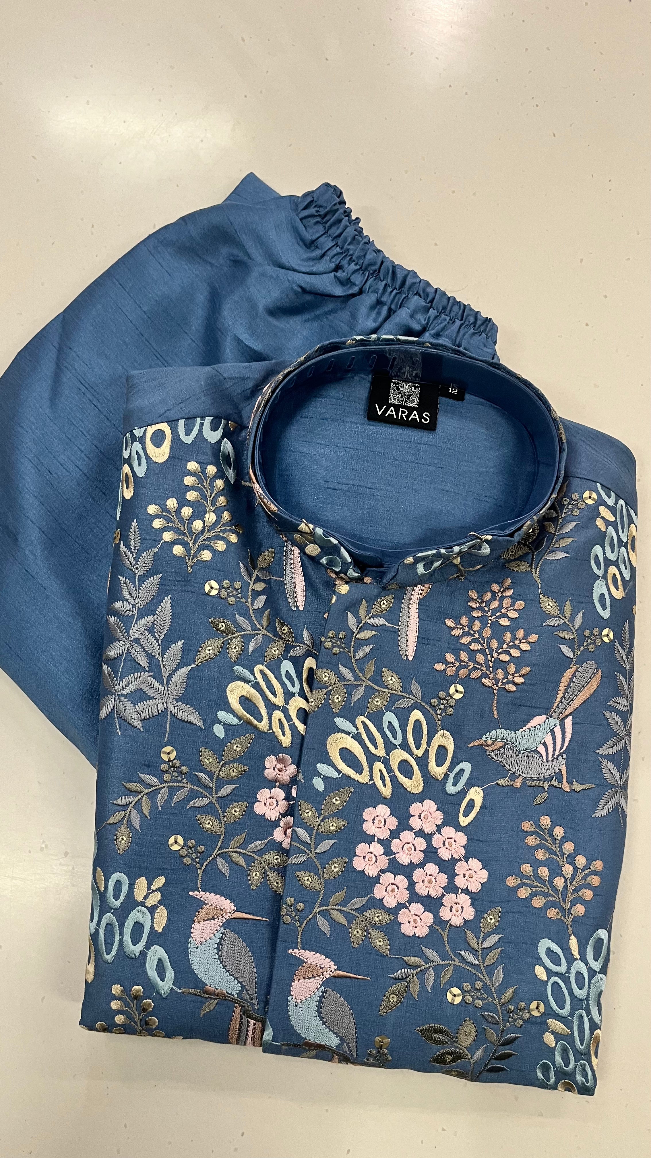 KIDS JACKET KURTA PAJAMA SET – NAVY BLUE