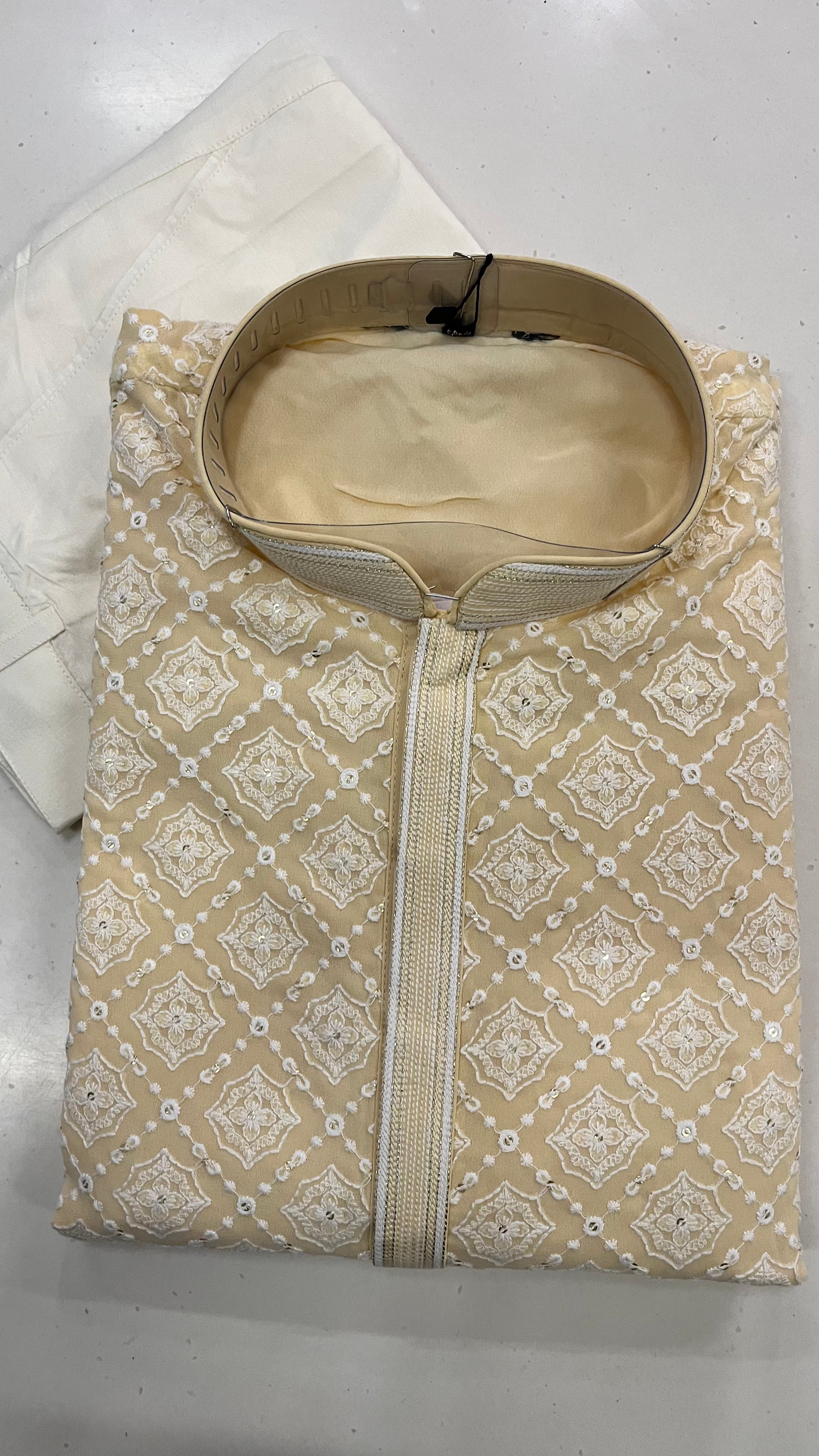 MEN'S EMBROIDERED KURTA PAJAMA SET – BEIGE