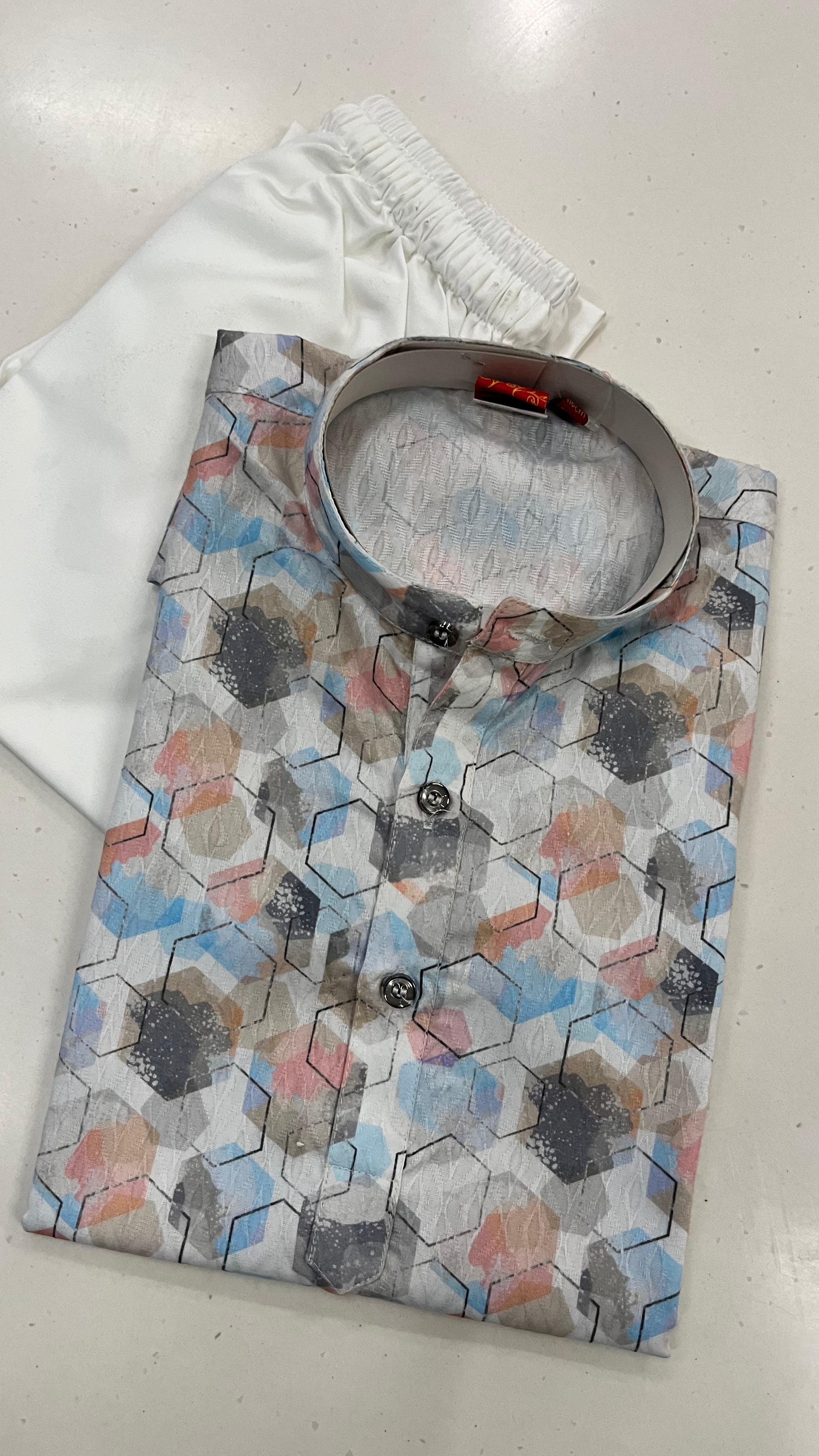 GEOMETRIC PRINT KIDS KURTA PAJAMA SET