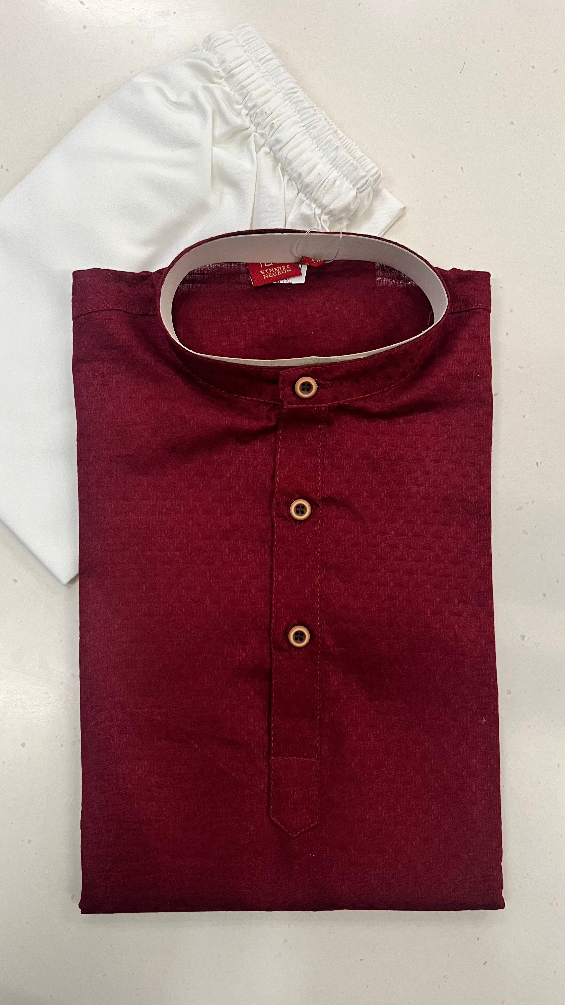 MAROON COTTON KIDS KURTA PAJAMA SET