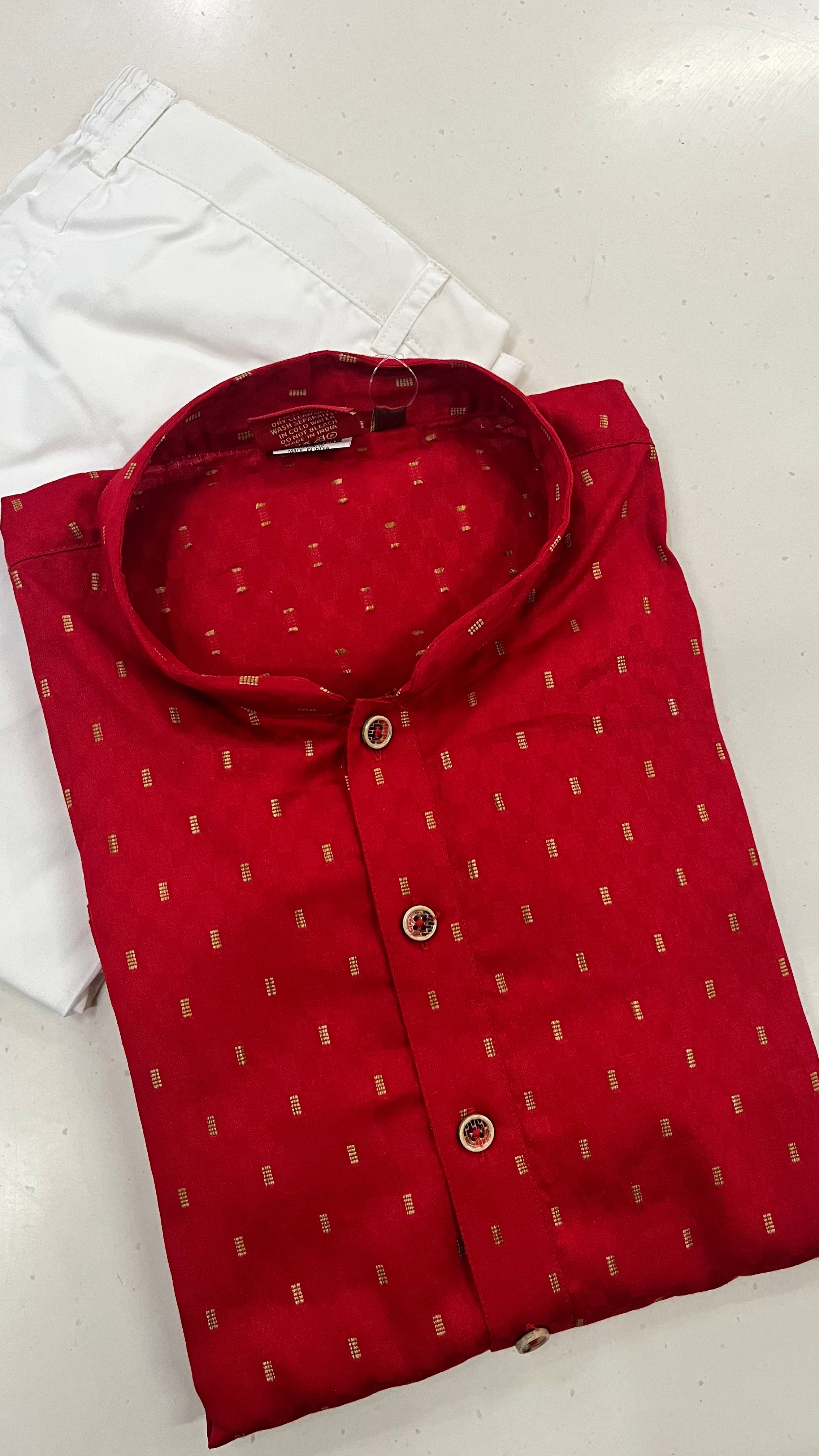 RED COTTON MEN'S KURTA PAJAMA SET
