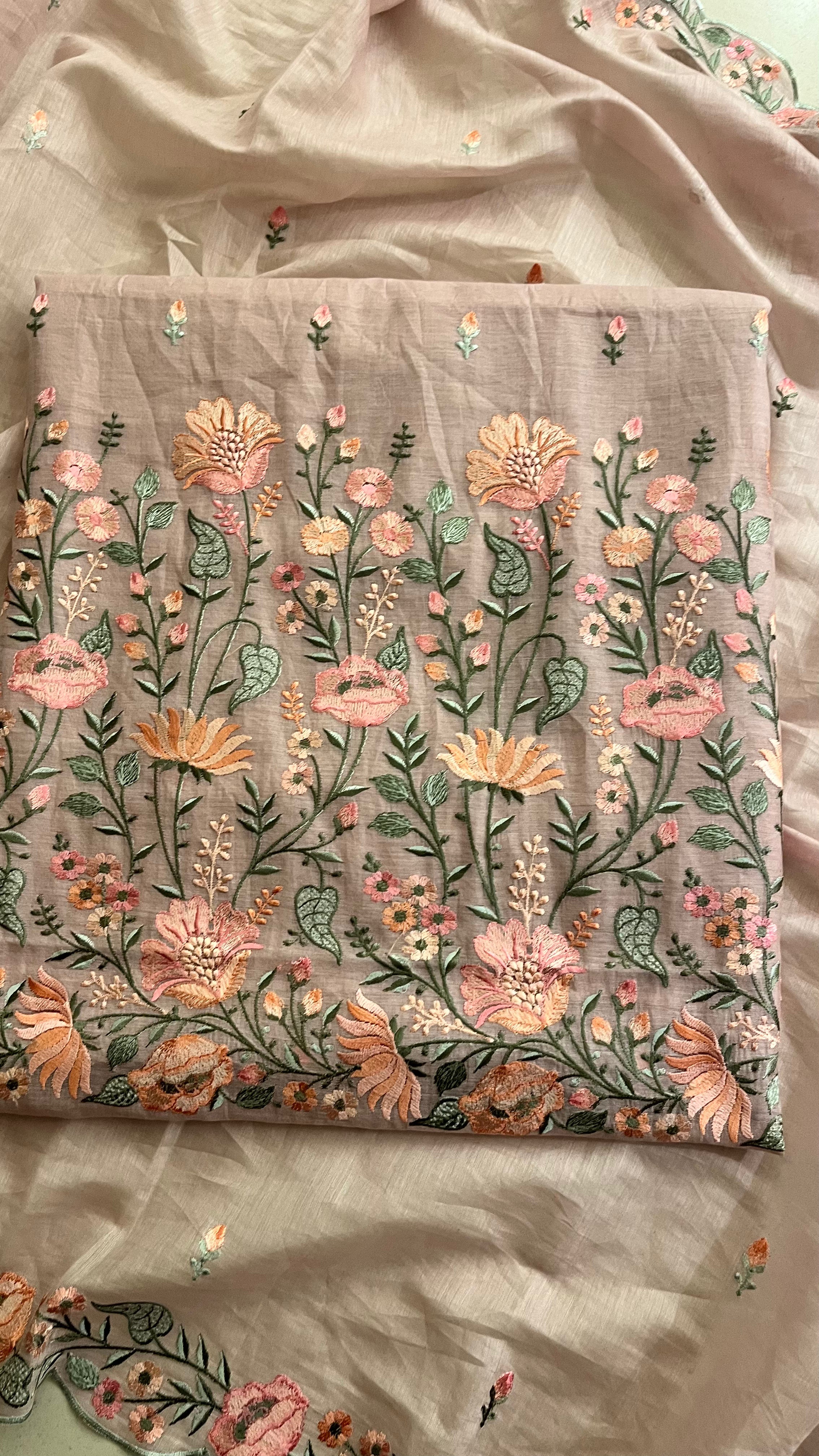 DUSTY PINK FLORAL EMBROIDERED UNSTITCHED SUIT