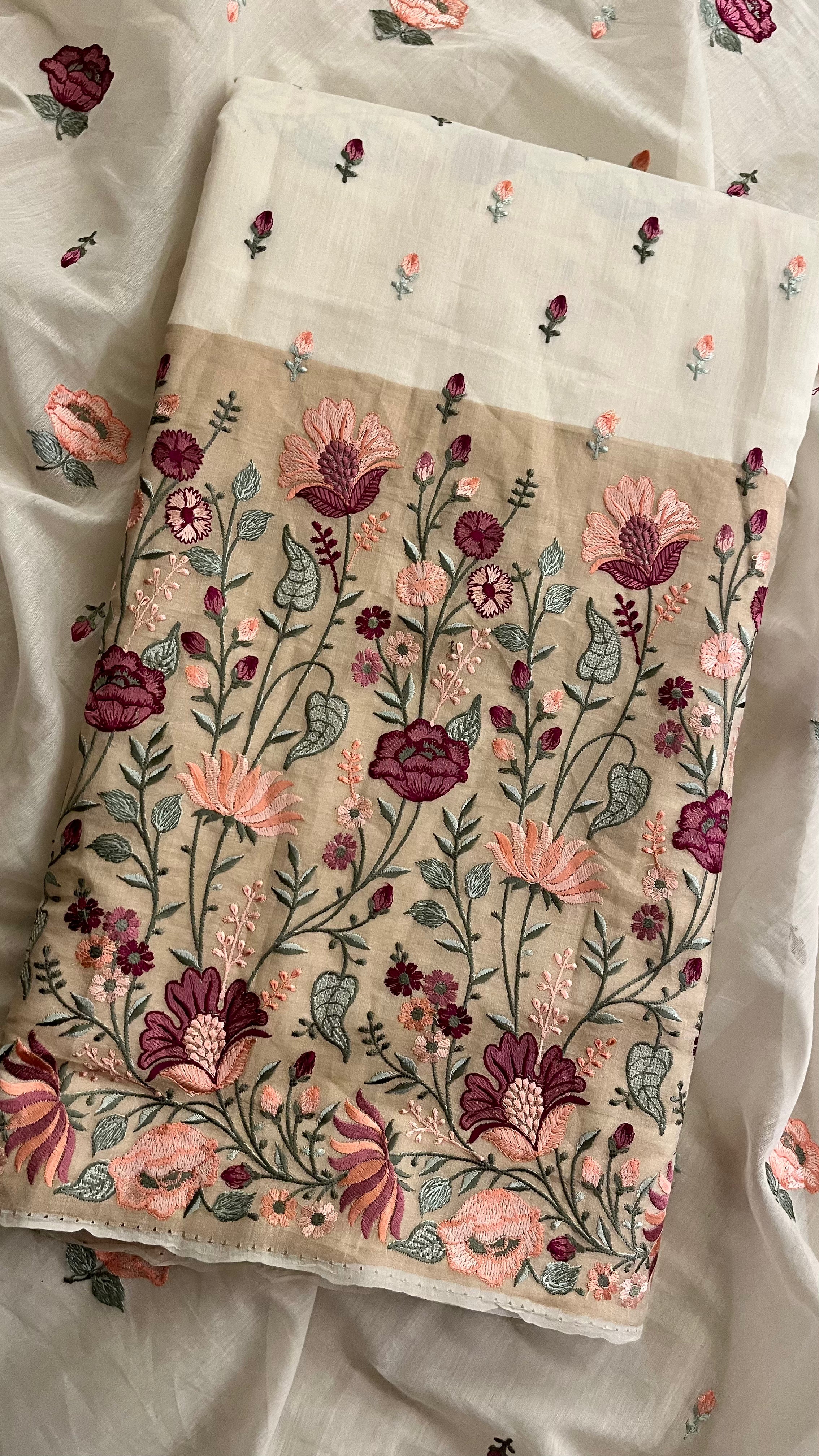 IVORY FLORAL EMBROIDERED UNSTITCHED SUIT