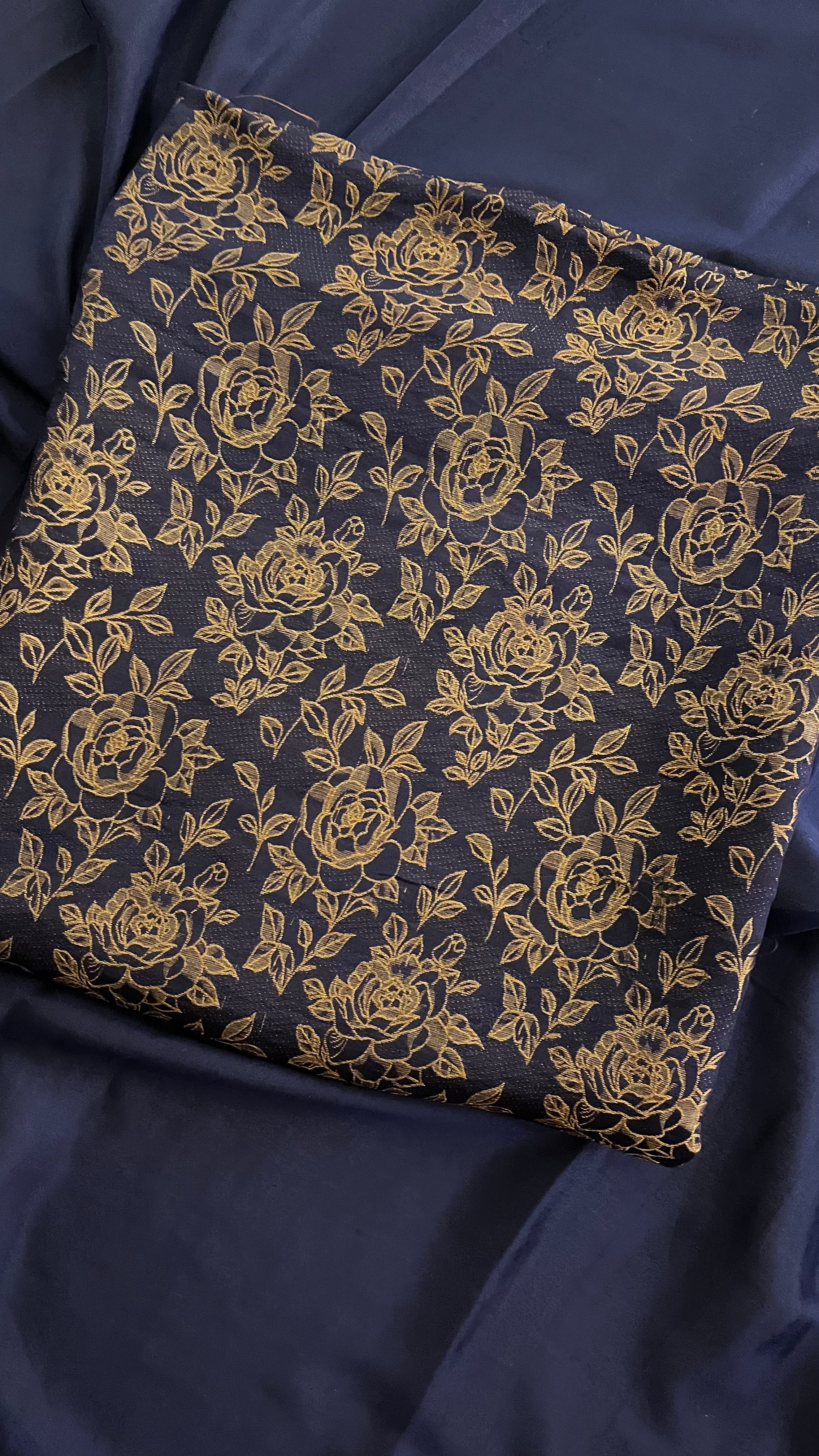 NAVY BLUE JACQUARD UNSTITCHED SUIT SET