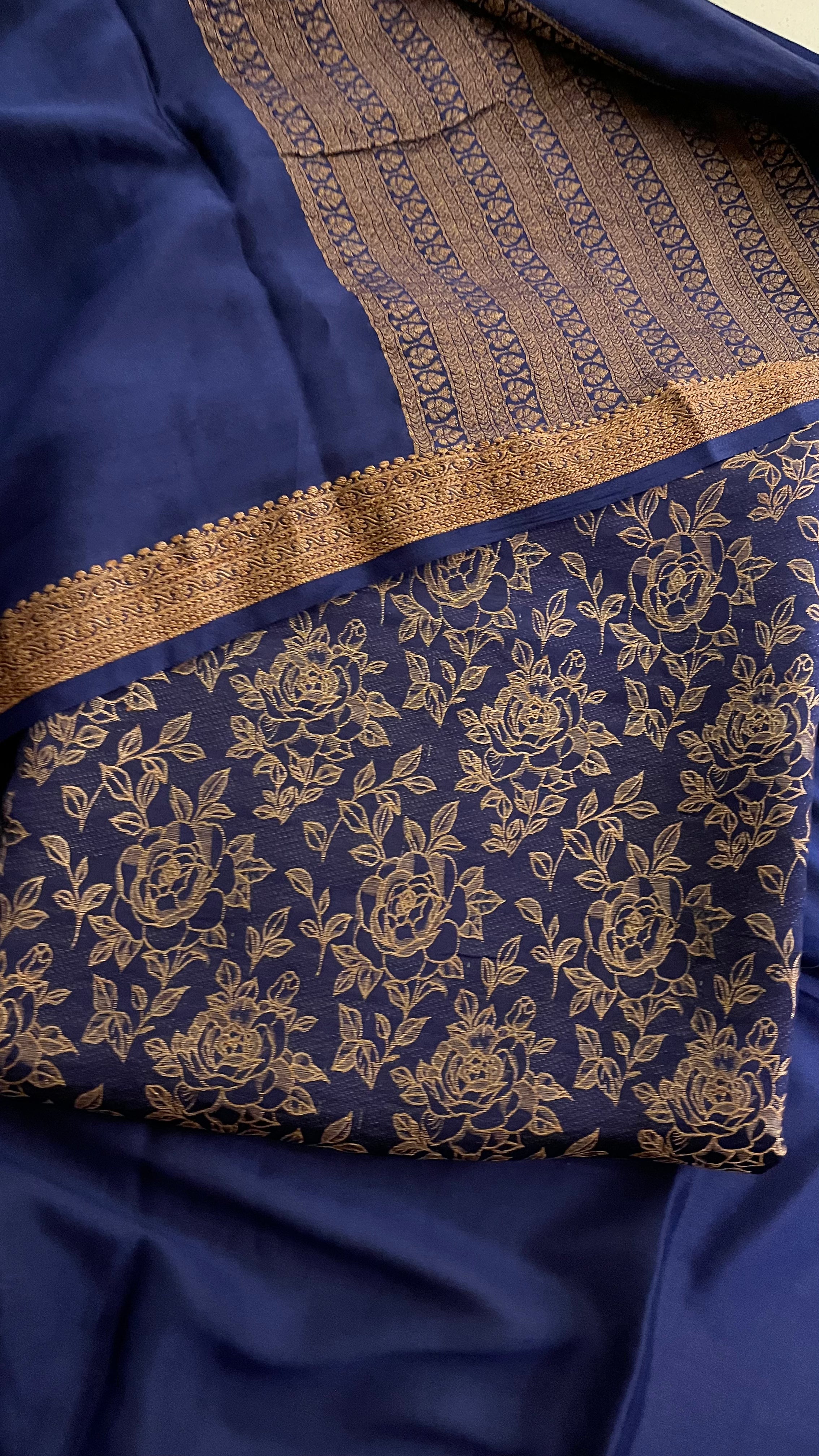 NAVY BLUE JACQUARD UNSTITCHED SUIT SET